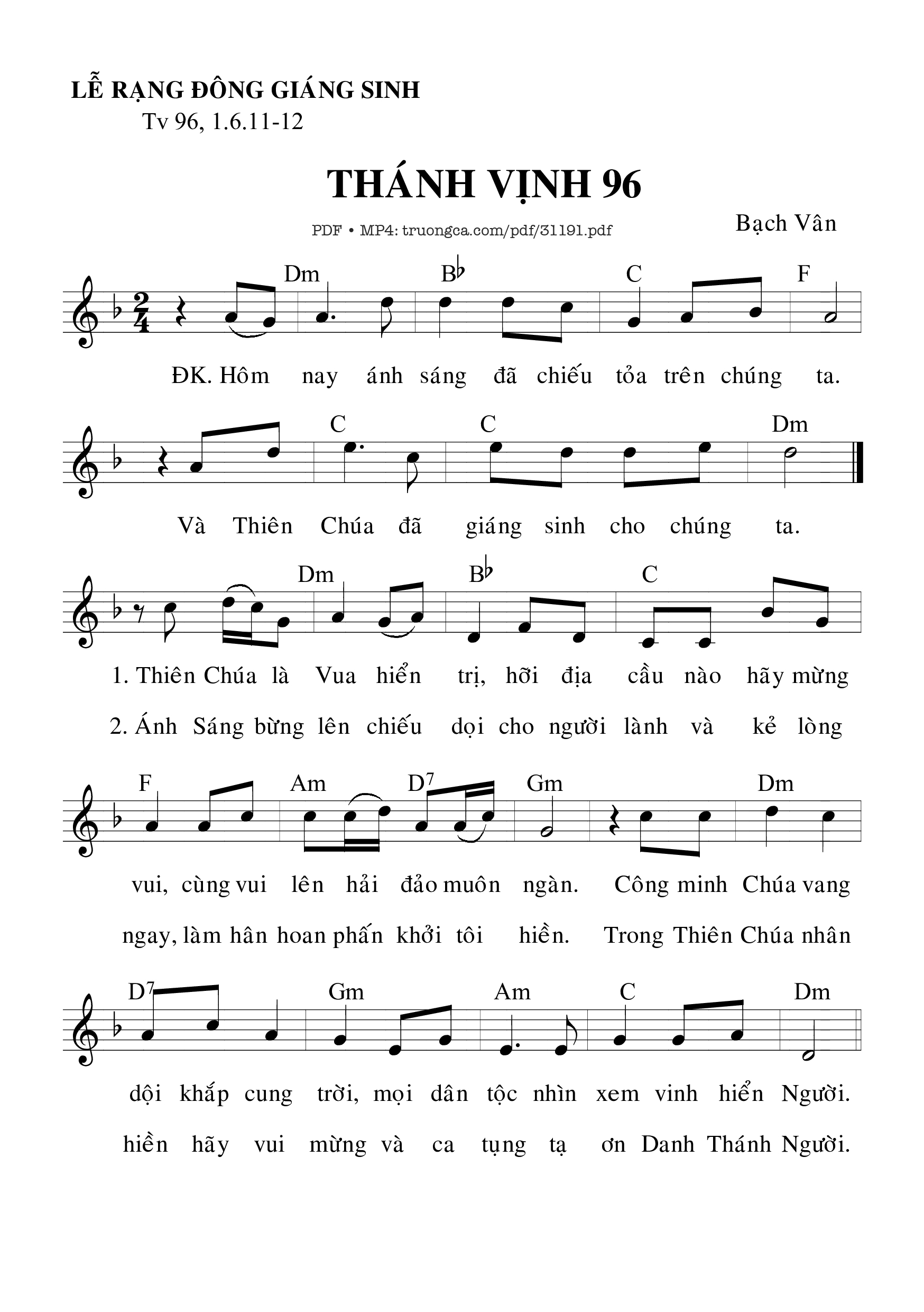 Sheet PDF of Thánh Vịnh 96, Lễ Rạng Đông Giáng Sinh