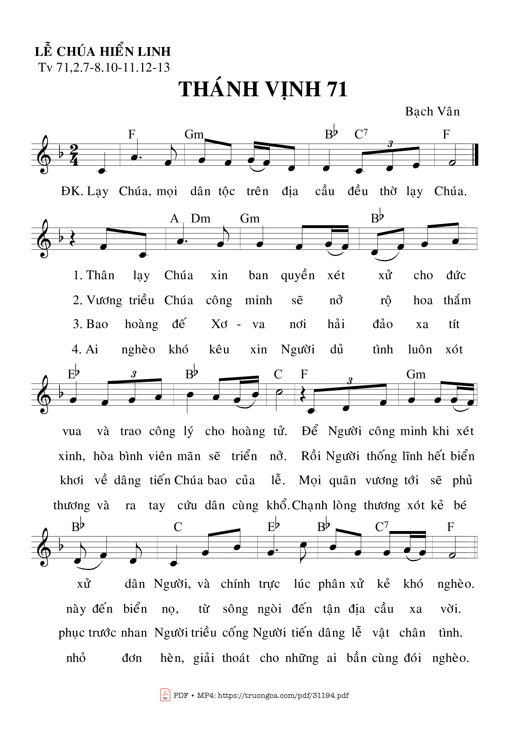 Sheet PDF of Thánh Vịnh 71, Lễ Chúa Hiển Linh