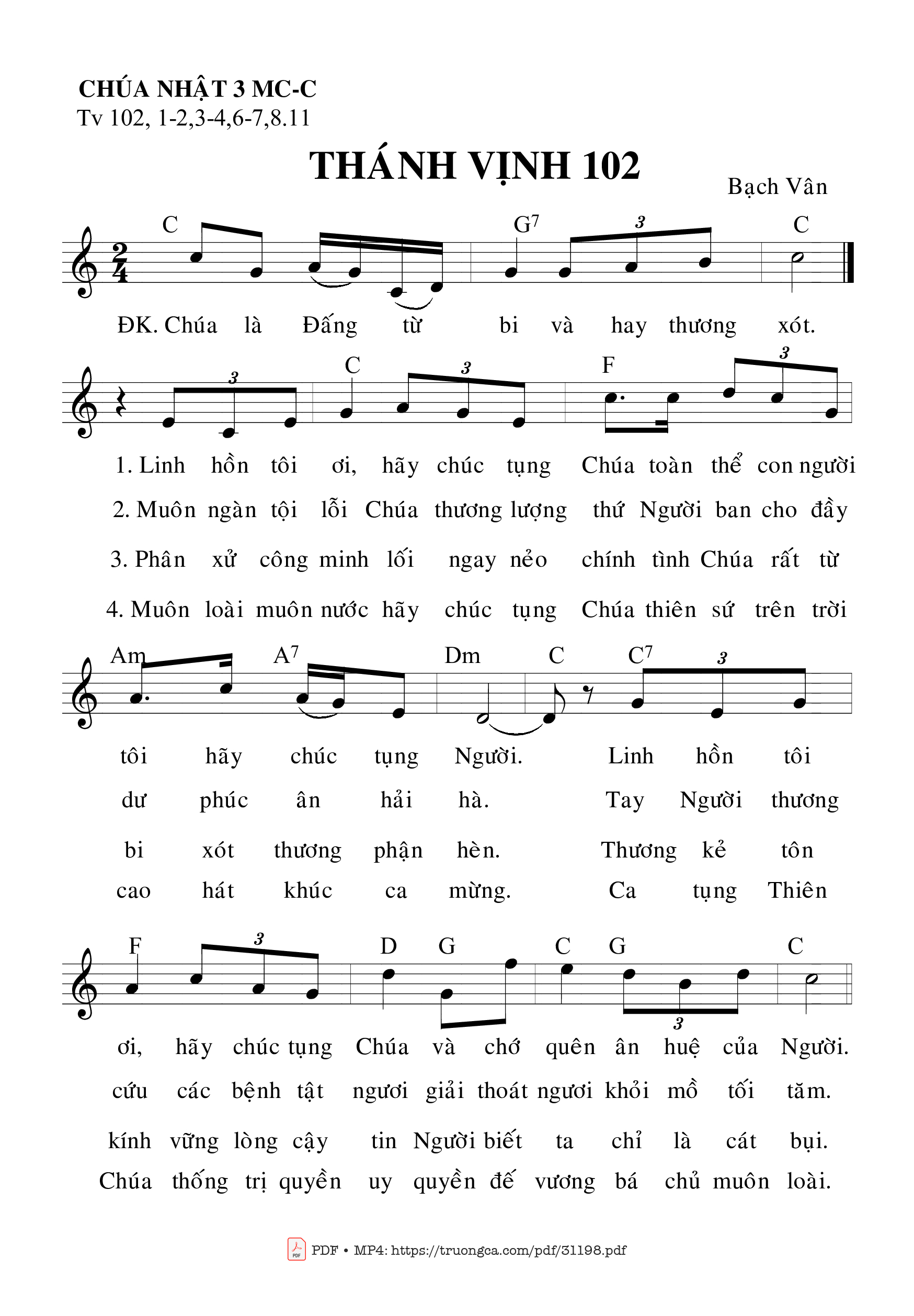 Sheet PDF of Thánh Vịnh 102, Chúa Nhật 3C Mùa Chay