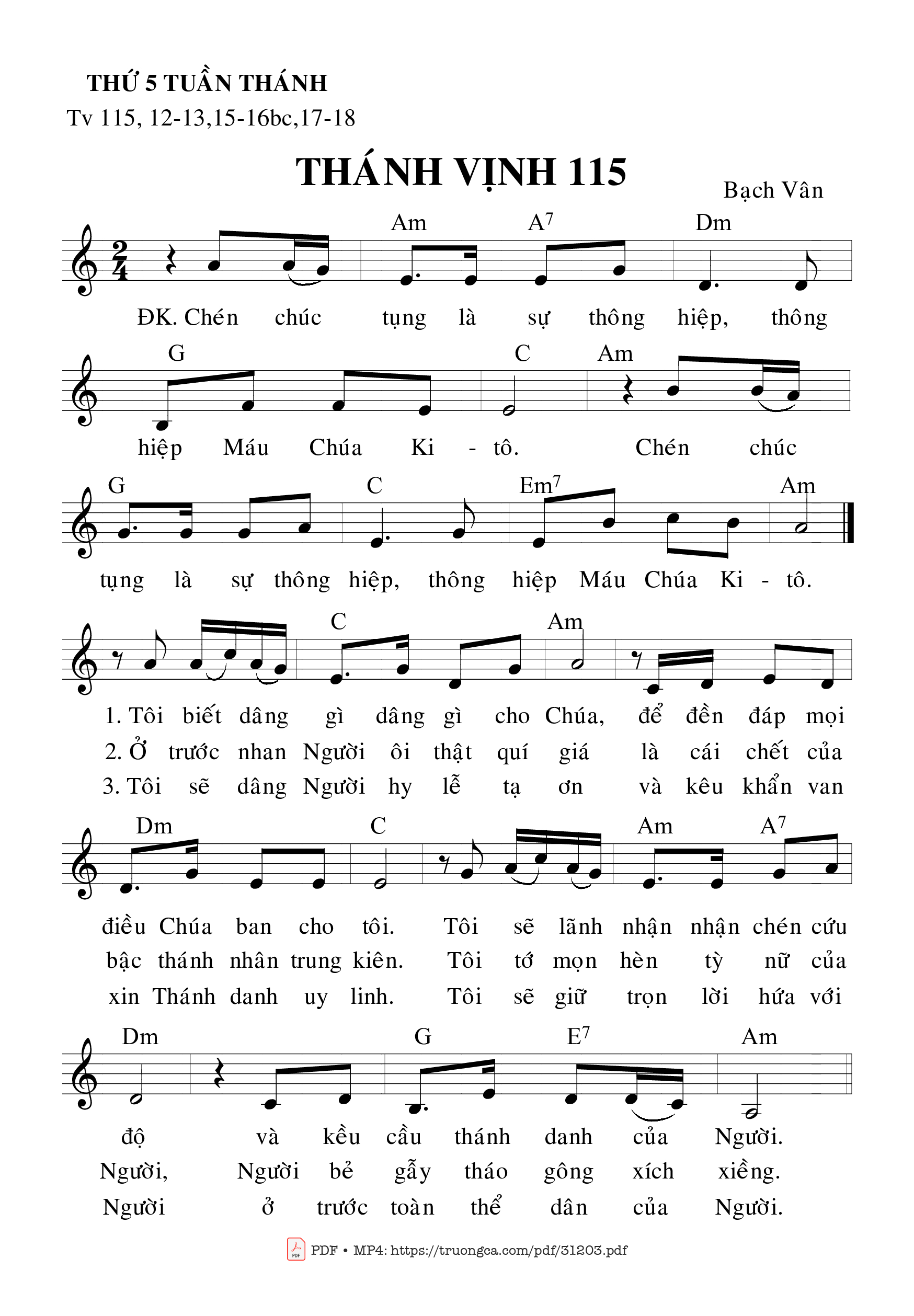 Sheet PDF of Thánh Vịnh 115, Thứ Năm Tuần Thánh
