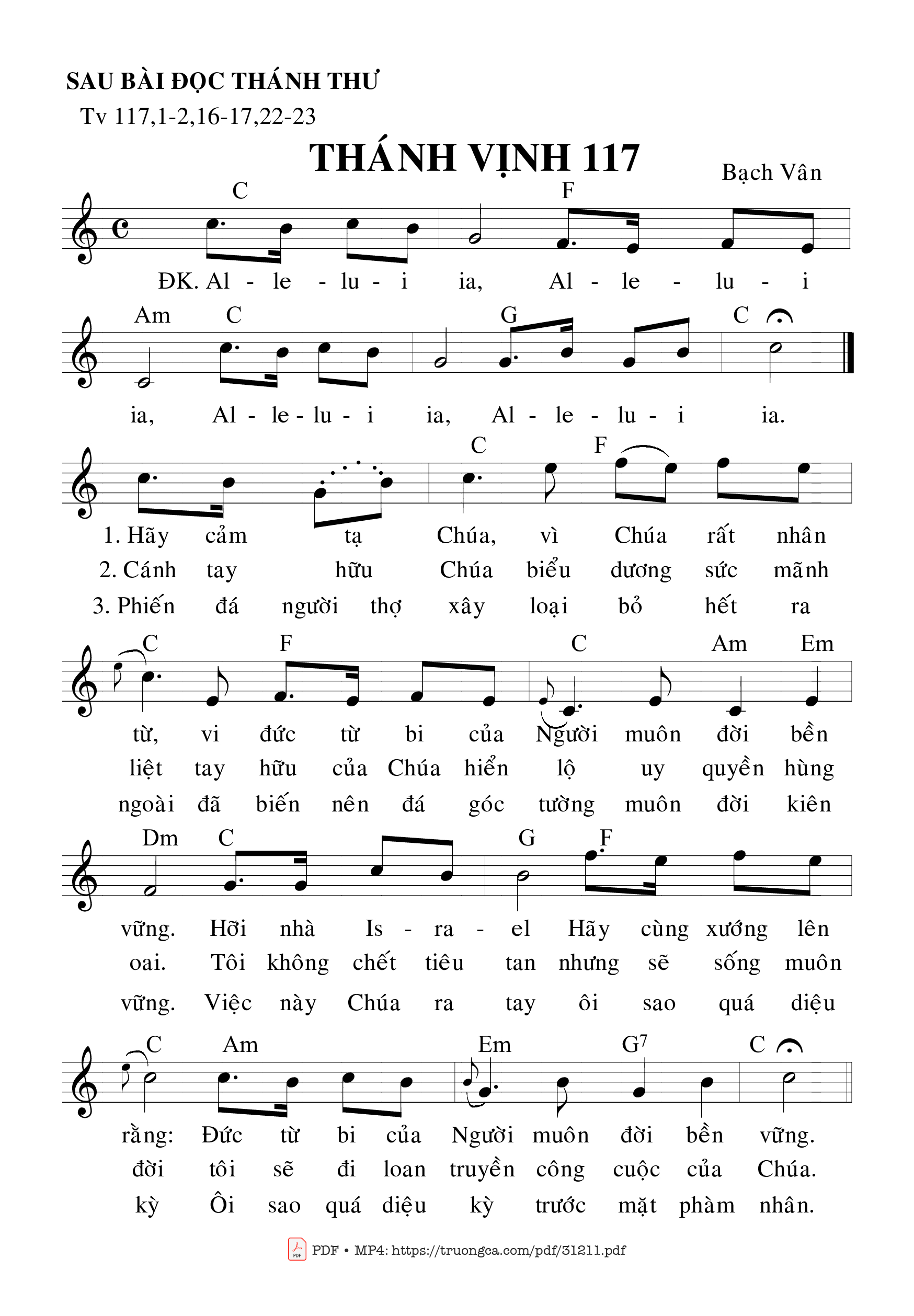 Sheet PDF of Thánh Vịnh 117, Vọng Phục Sinh – Sau Bài Thánh Thư