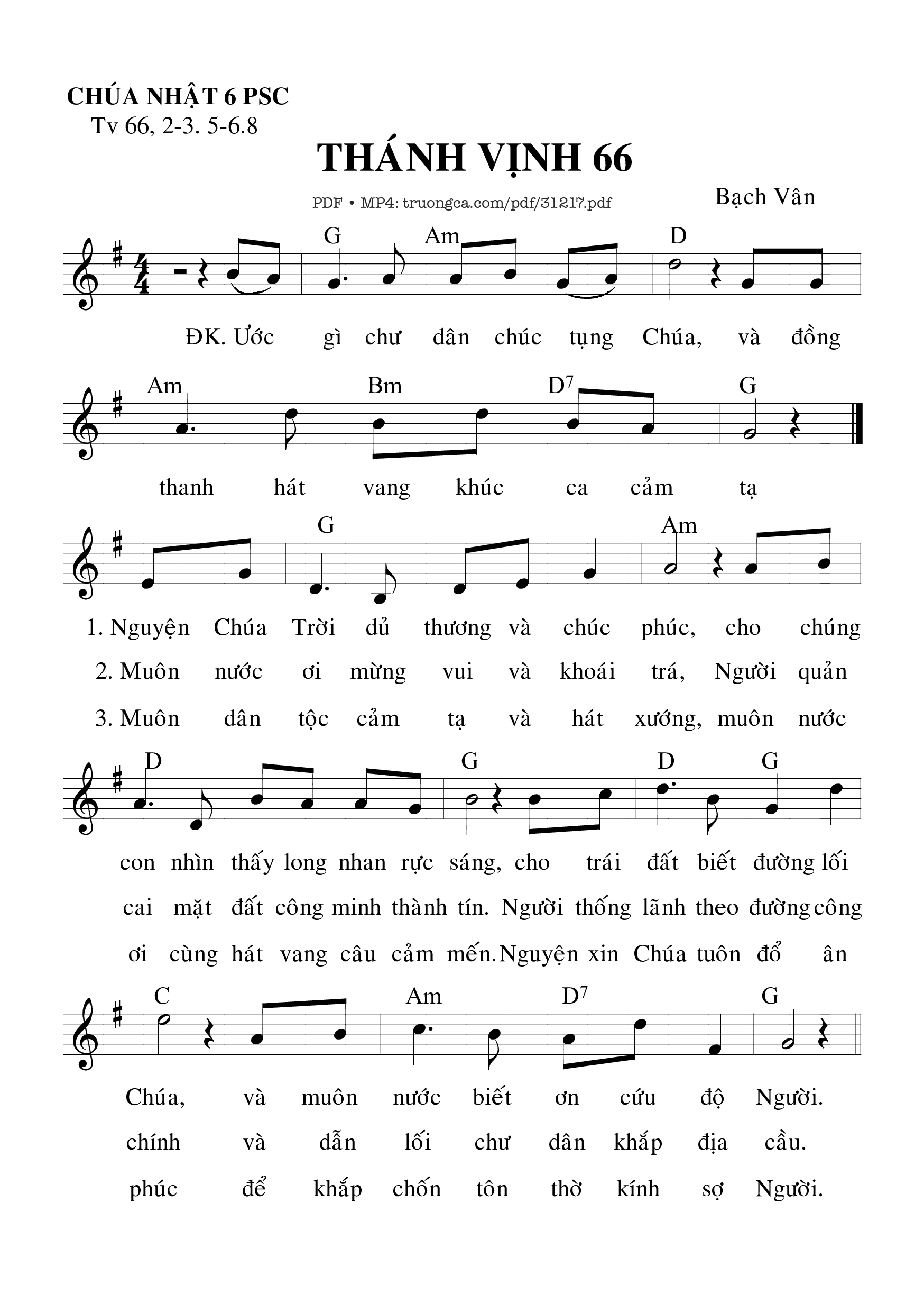 Sheet PDF of Thánh Vịnh 66, Chúa Nhật 6C Phục Sinh