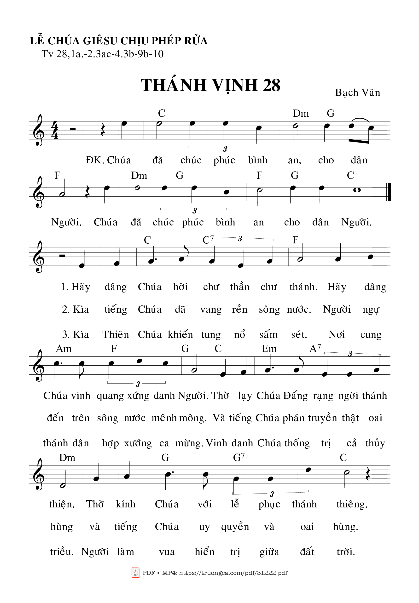 Sheet PDF of Thánh Vịnh 28, Lễ Chúa Giêsu Chịu Phép Rửa