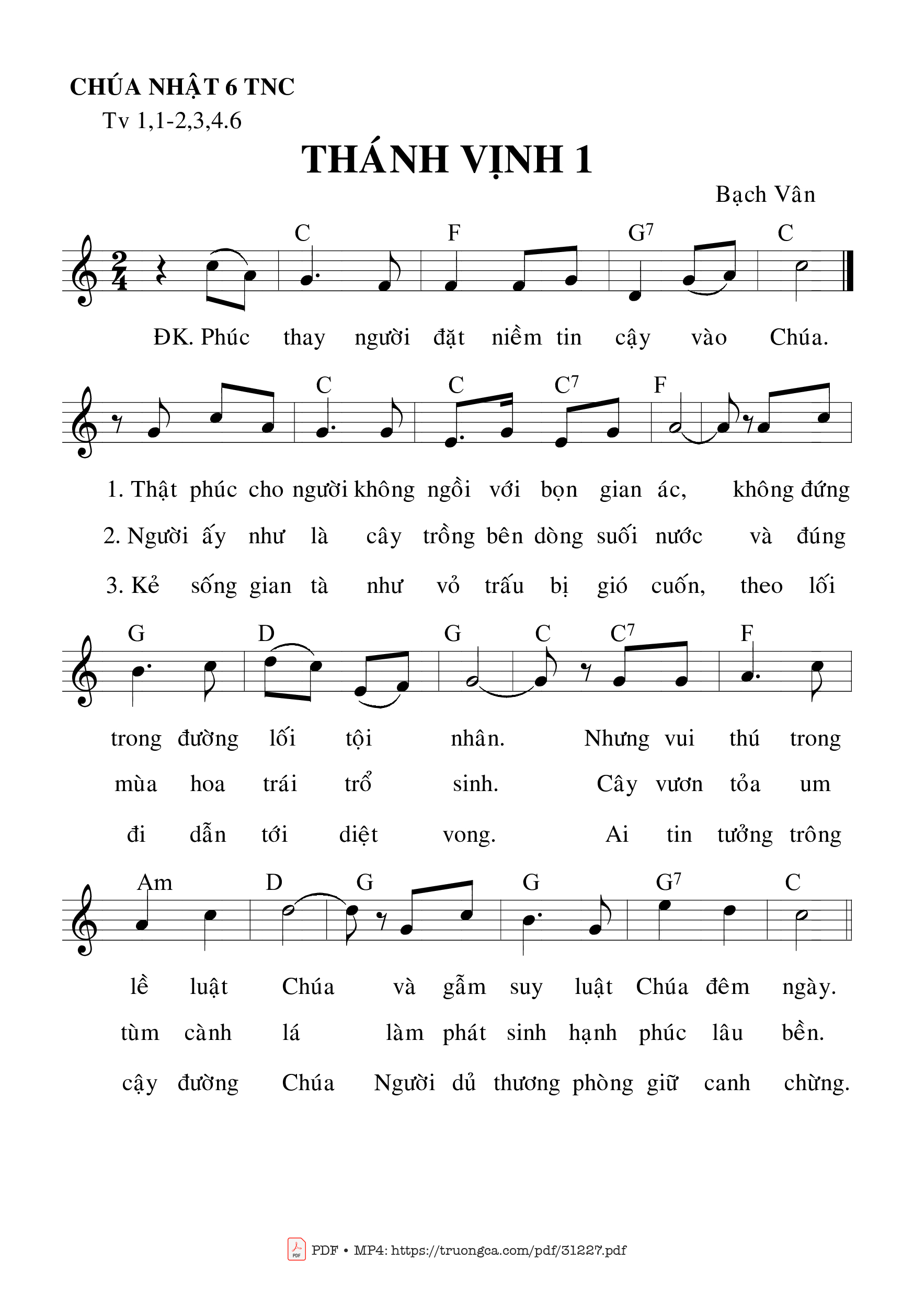 Page 1 of Sheet music PDF Thánh Vịnh 1, Chúa Nhật 6C Thường Niên - Bạch Vân