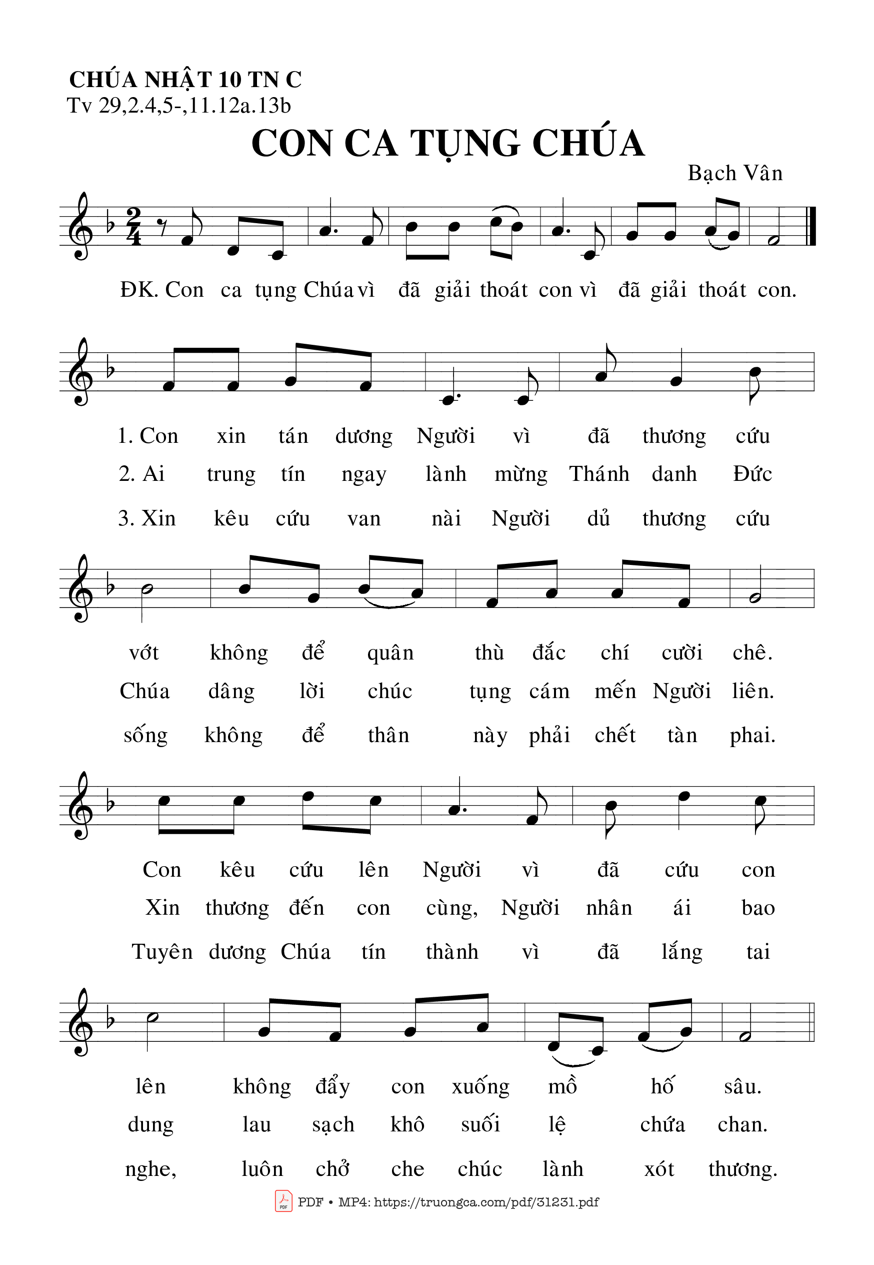 Sheet PDF of Thánh Vịnh 29, Chúa Nhật 10C Thường Niên