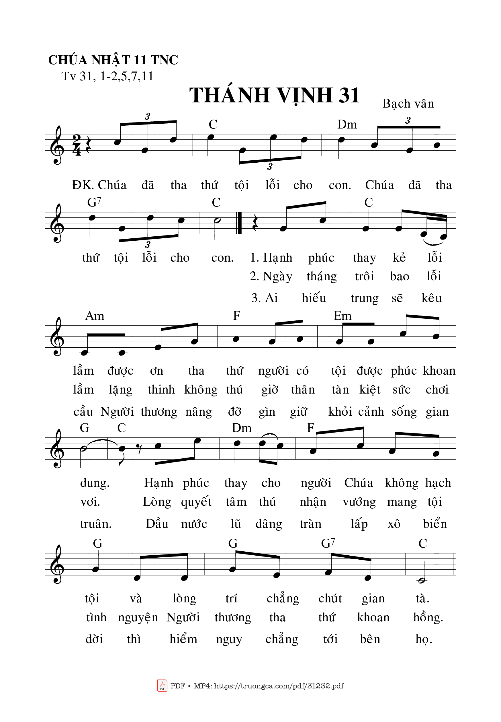 Sheet PDF of Thánh Vịnh 31, Chúa Nhật 11C Thường Niên