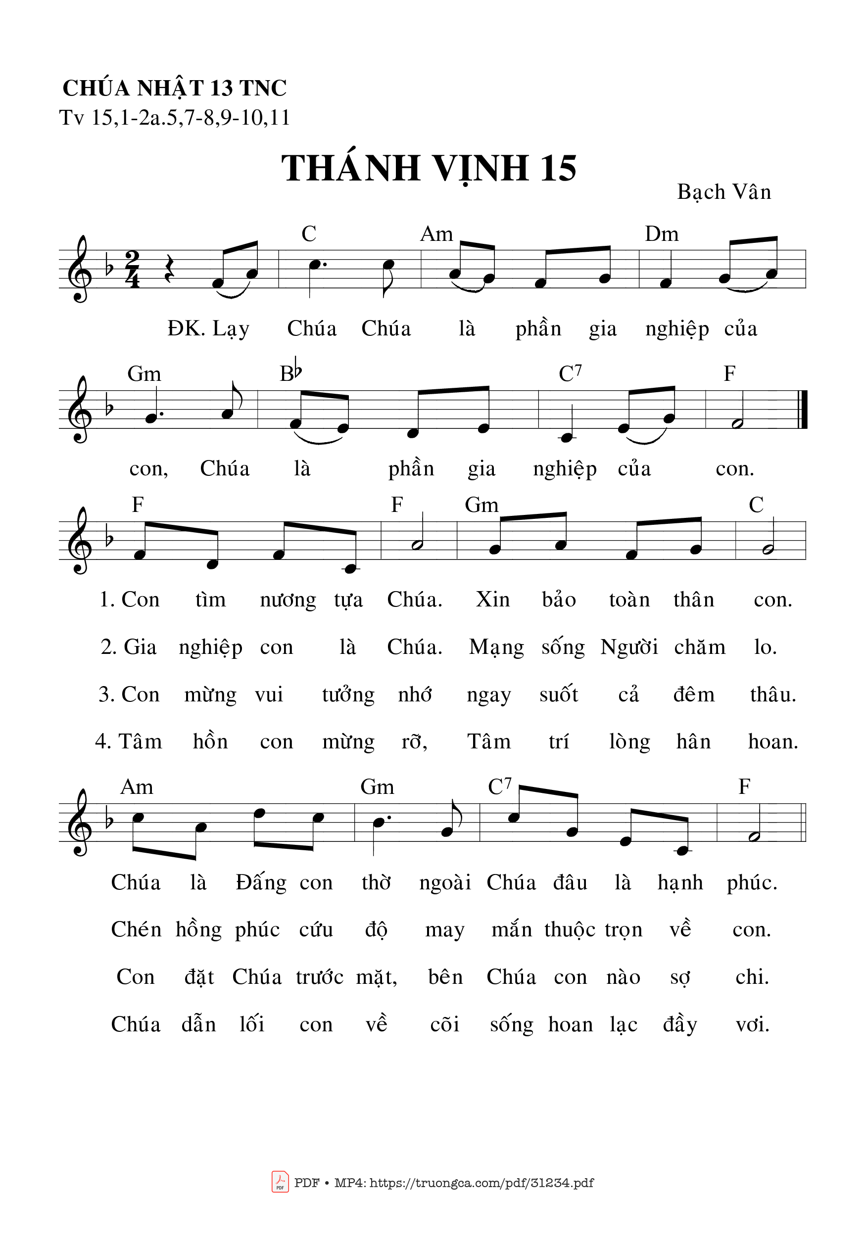 Sheet PDF of Thánh Vịnh 15, Chúa Nhật 13C Thường Niên