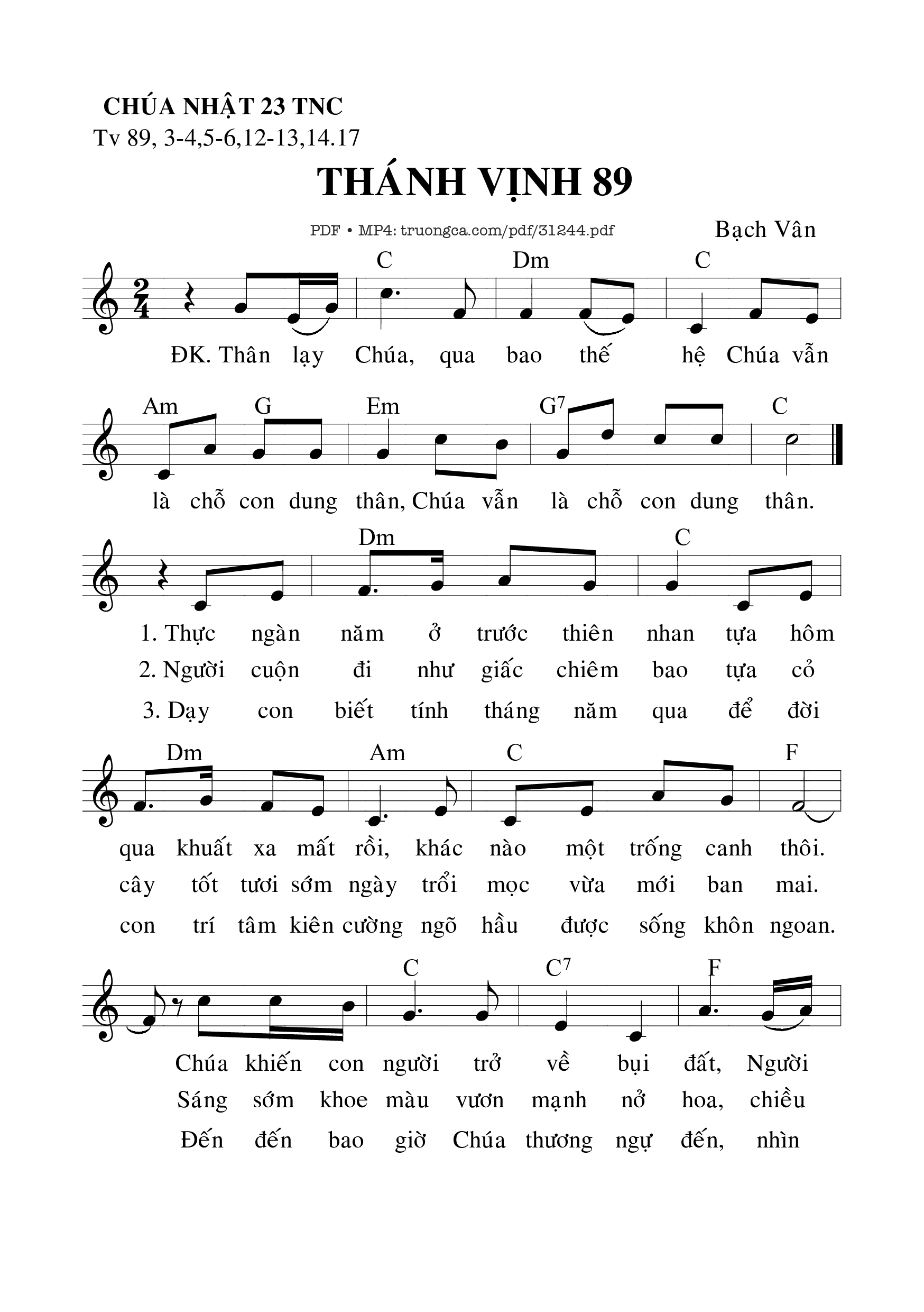 Page 1 of Sheet music PDF Thánh Vịnh 89, Chúa Nhật 23C Thường Niên - Bạch Vân