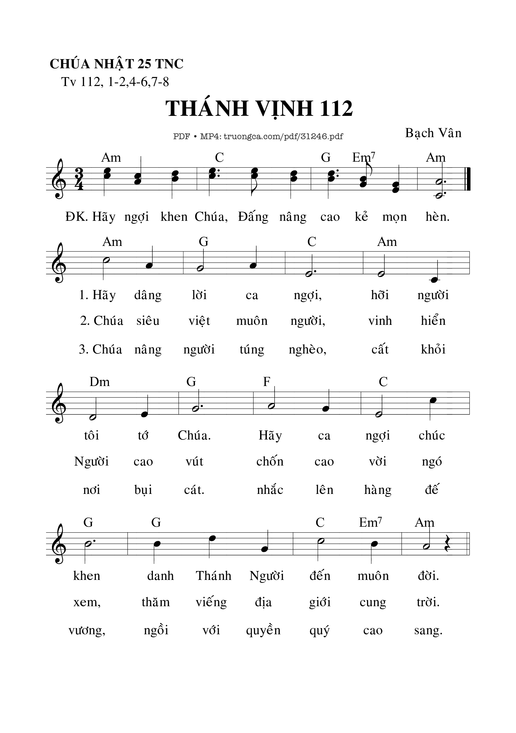 Page 1 of Sheet music PDF Thánh Vịnh 112, Chúa Nhật 25C Thường Niên - Bạch Vân