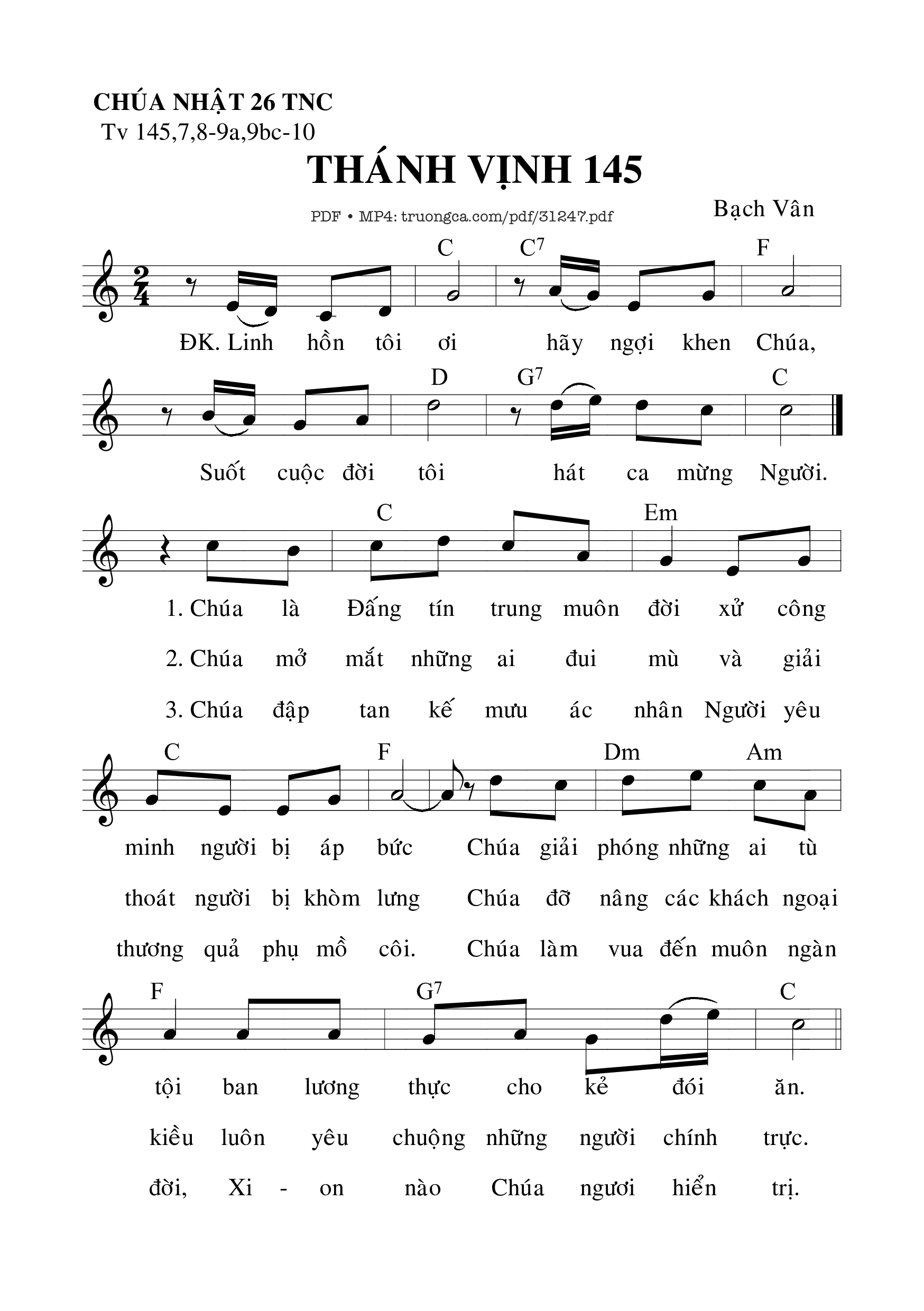 Sheet PDF of Thánh Vịnh 145, Chúa Nhật 26C Tháng Ngày