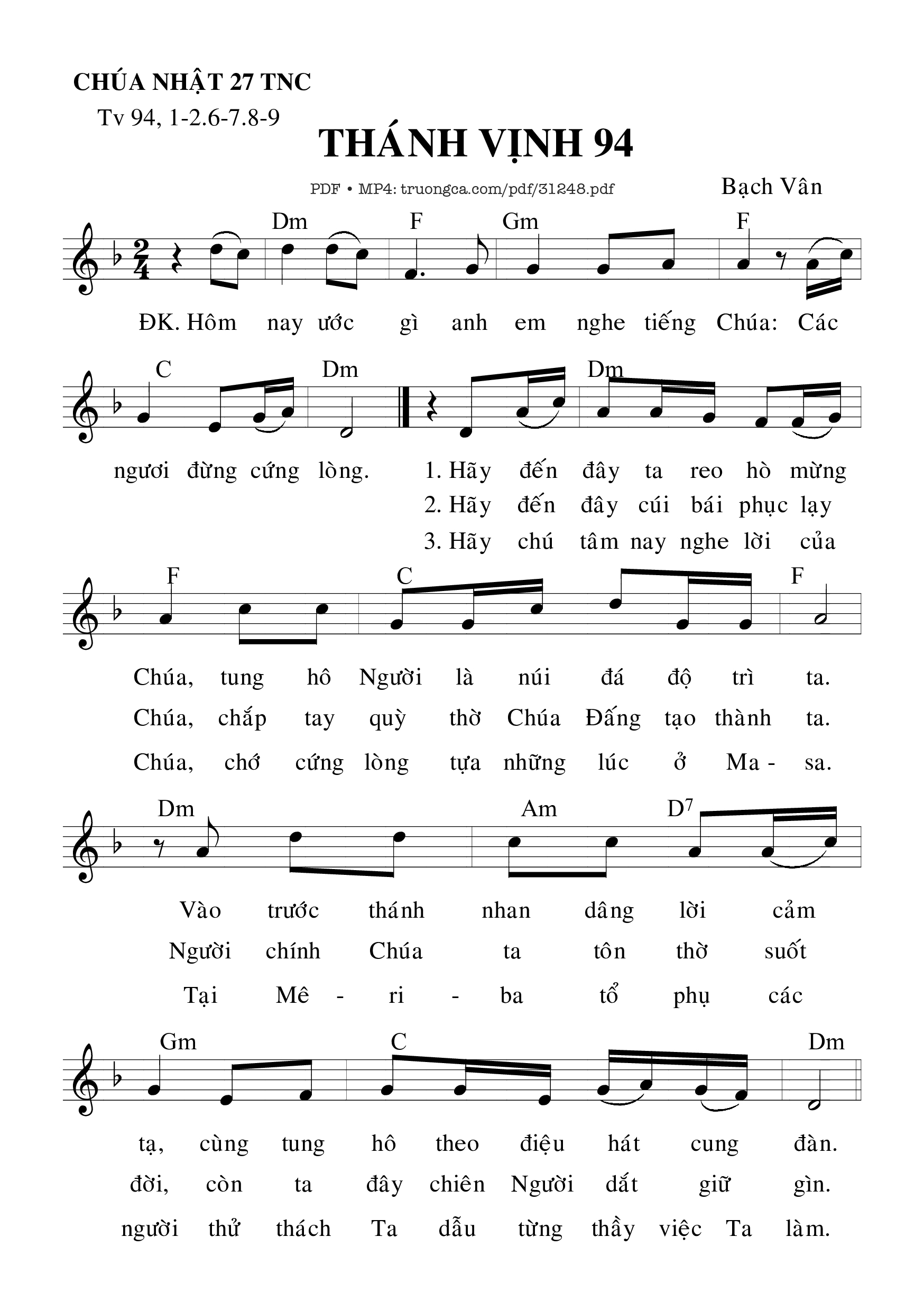 Sheet PDF of Thánh Vịnh 94, Chúa Nhật 27C Thường Niên