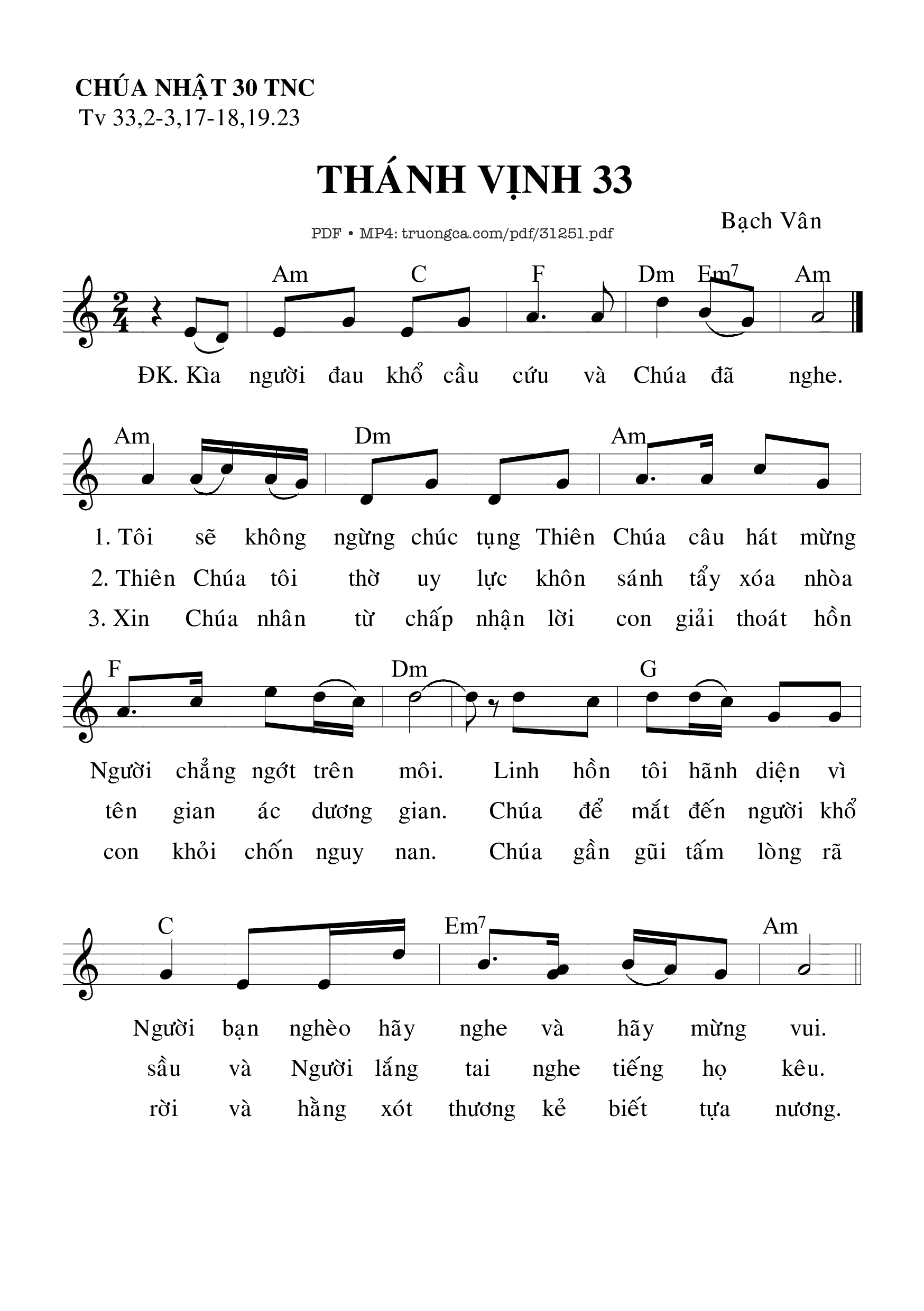 Page 1 of Sheet music PDF Thánh Vịnh 33, Chúa Nhật 30C Thường Niên - Bạch Vân