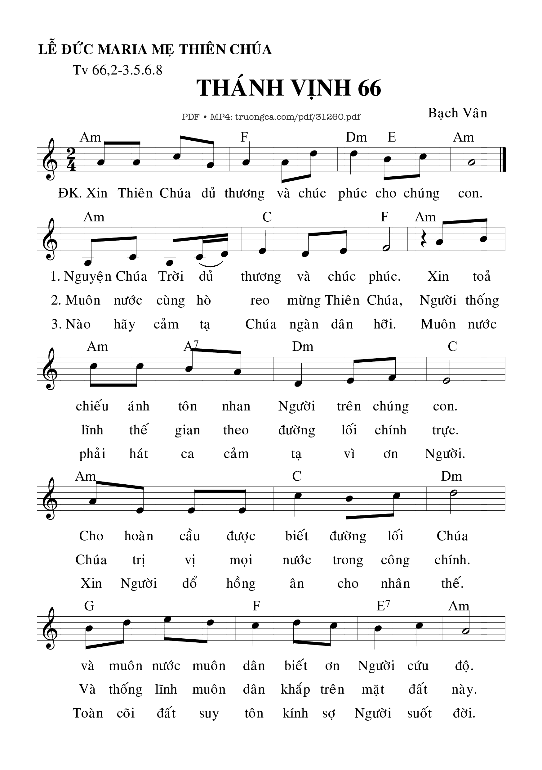 Sheet PDF of Thánh Vịnh 66, Lễ Đức Maria, Mẹ Thiên Chúa