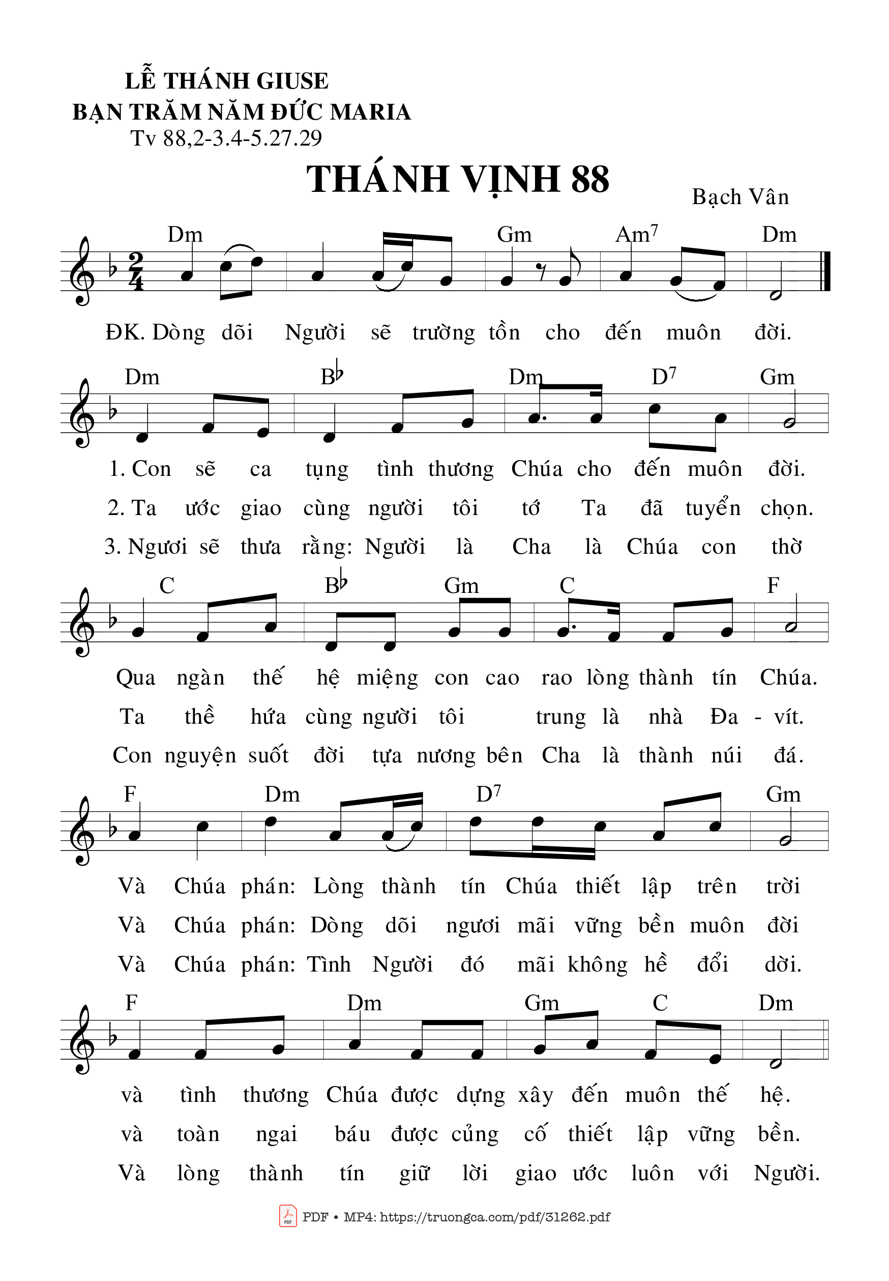 Sheet PDF of Thánh Vịnh 88, Lễ Thánh Giuse