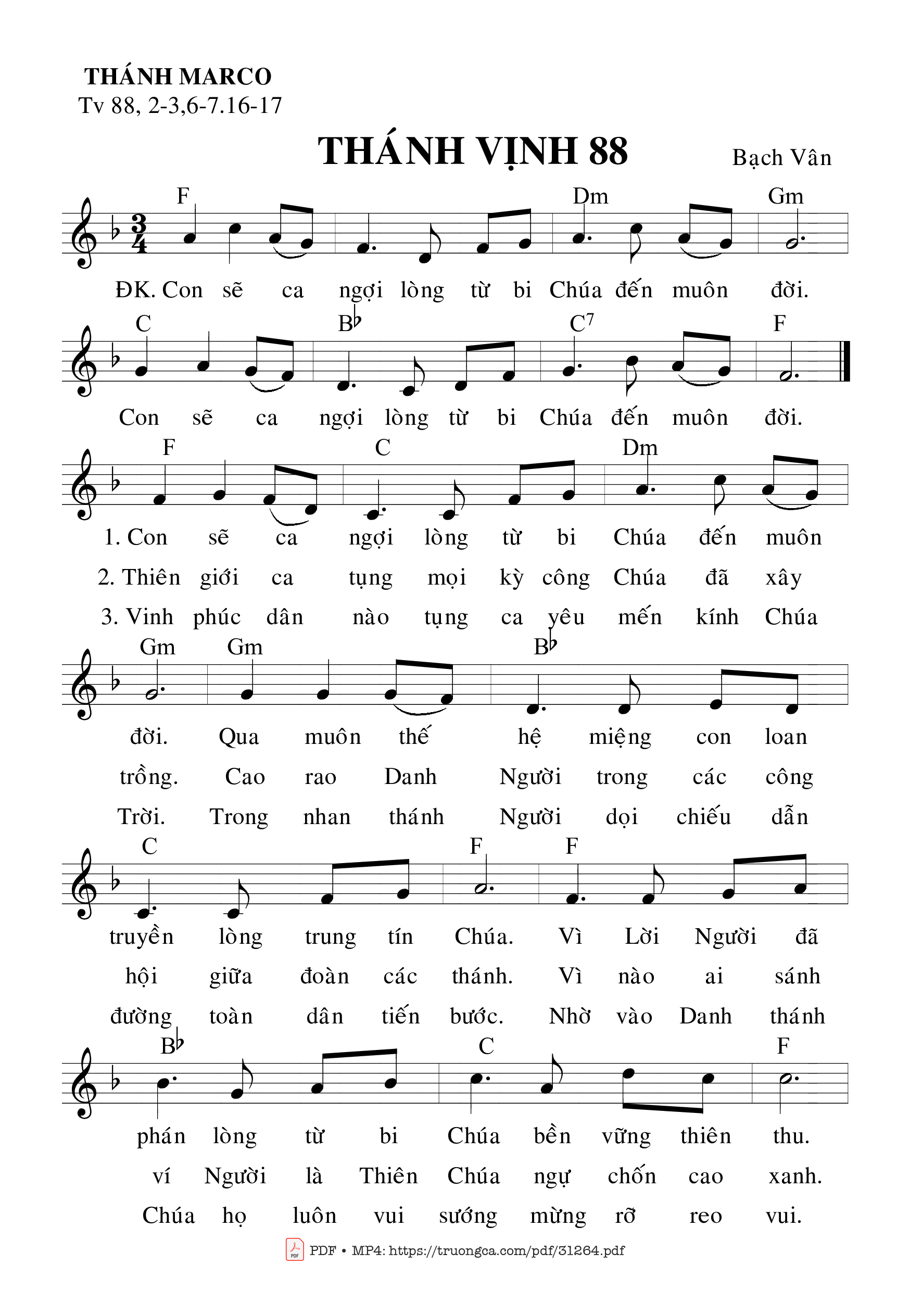 Page 1 of Sheet music PDF Thánh Vịnh 88, Lễ Thánh Marco - Bạch Vân