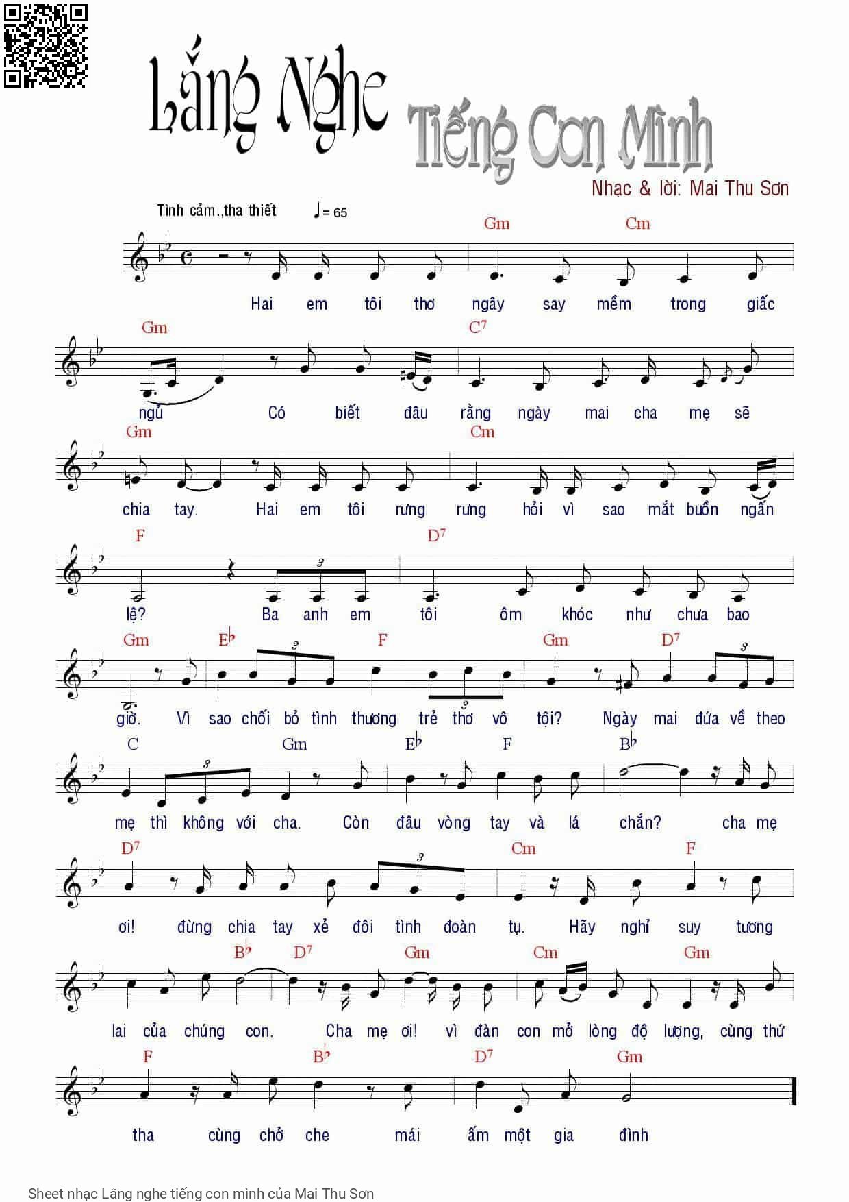 Page 1 of Sheet music PDF Lắng nghe tiếng con mình - Mai Thu Sơn