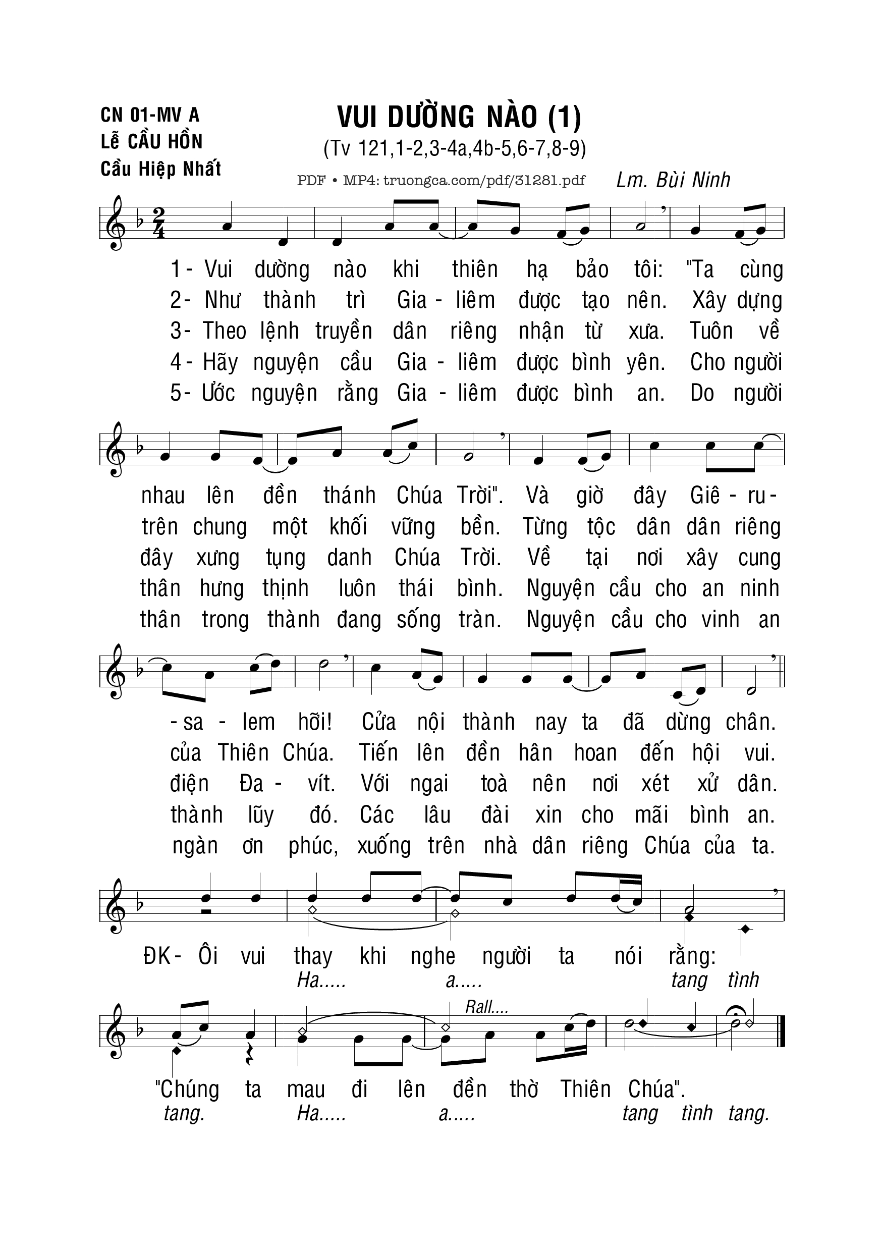 Sheet PDF of Thánh Vịnh 121, Vui Dường Nào I