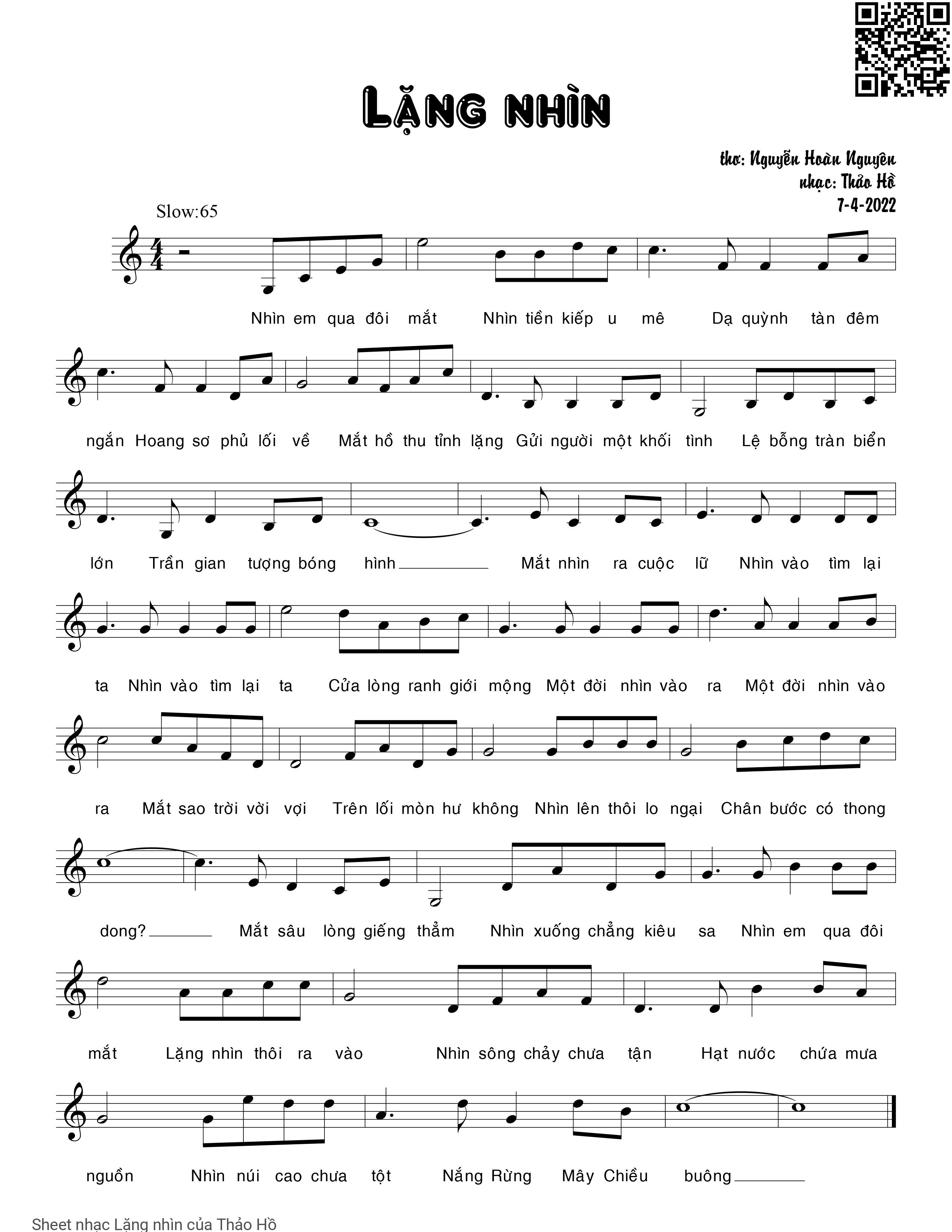 Page 1 of Sheet music PDF Lặng nhìn - Thảo Hồ