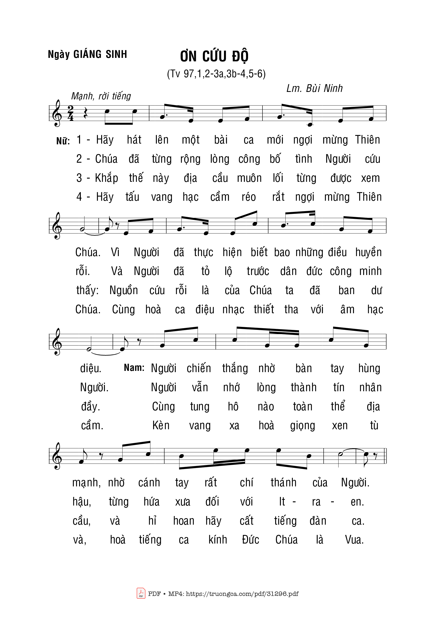 Page 1 of Sheet music PDF Ơn Cứu Độ - Bùi Ninh