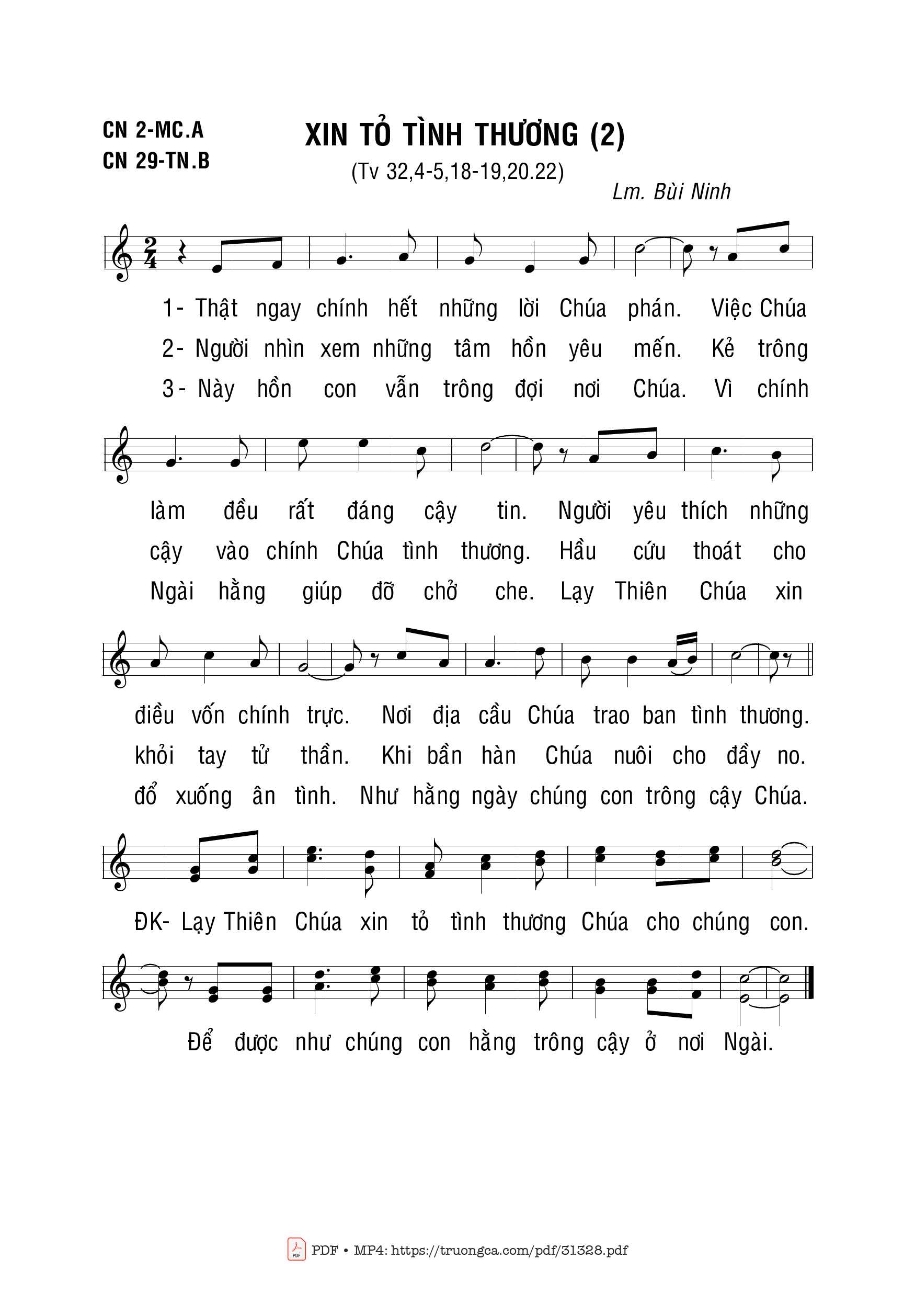 Page 1 of Sheet music PDF Xin Tỏ Tình Thương (2) - Bùi Ninh