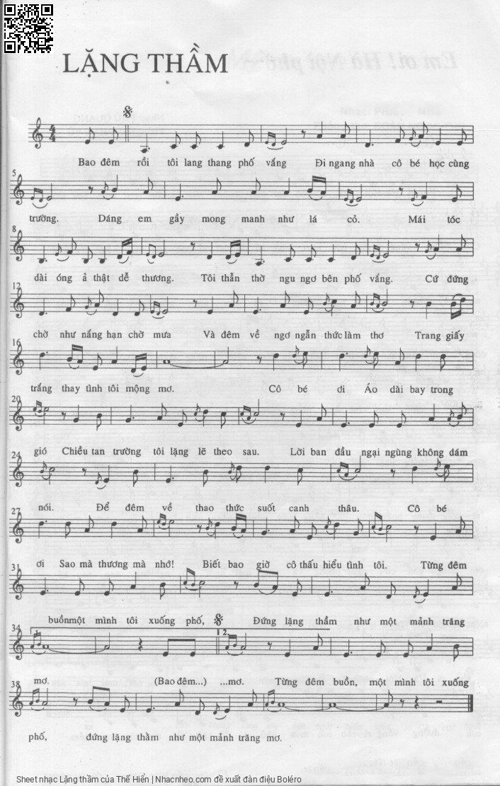 Sheet PDF of Lặng thầm - Thế Hiển