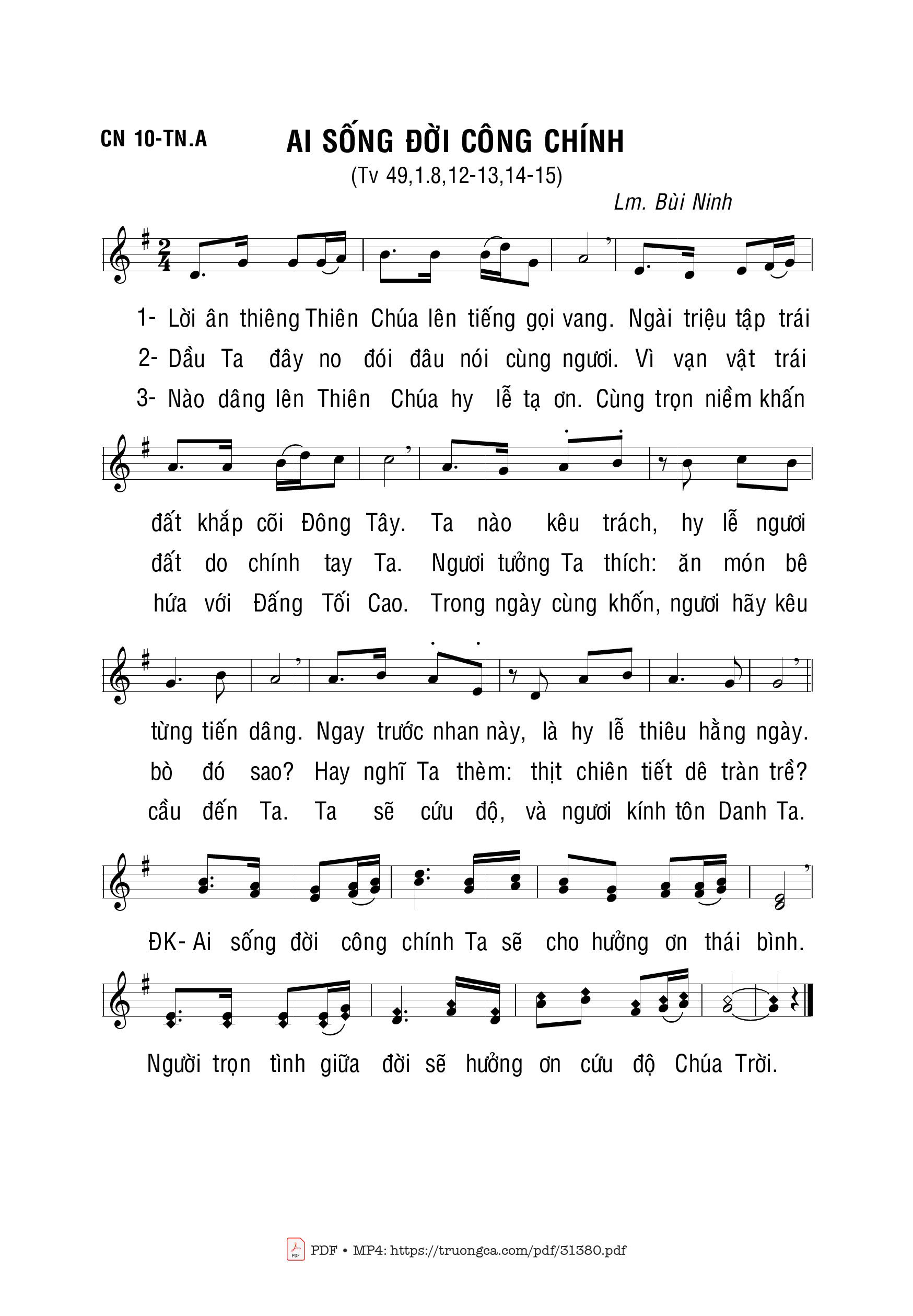 Sheet PDF of Ai Sống Đời Công Chính