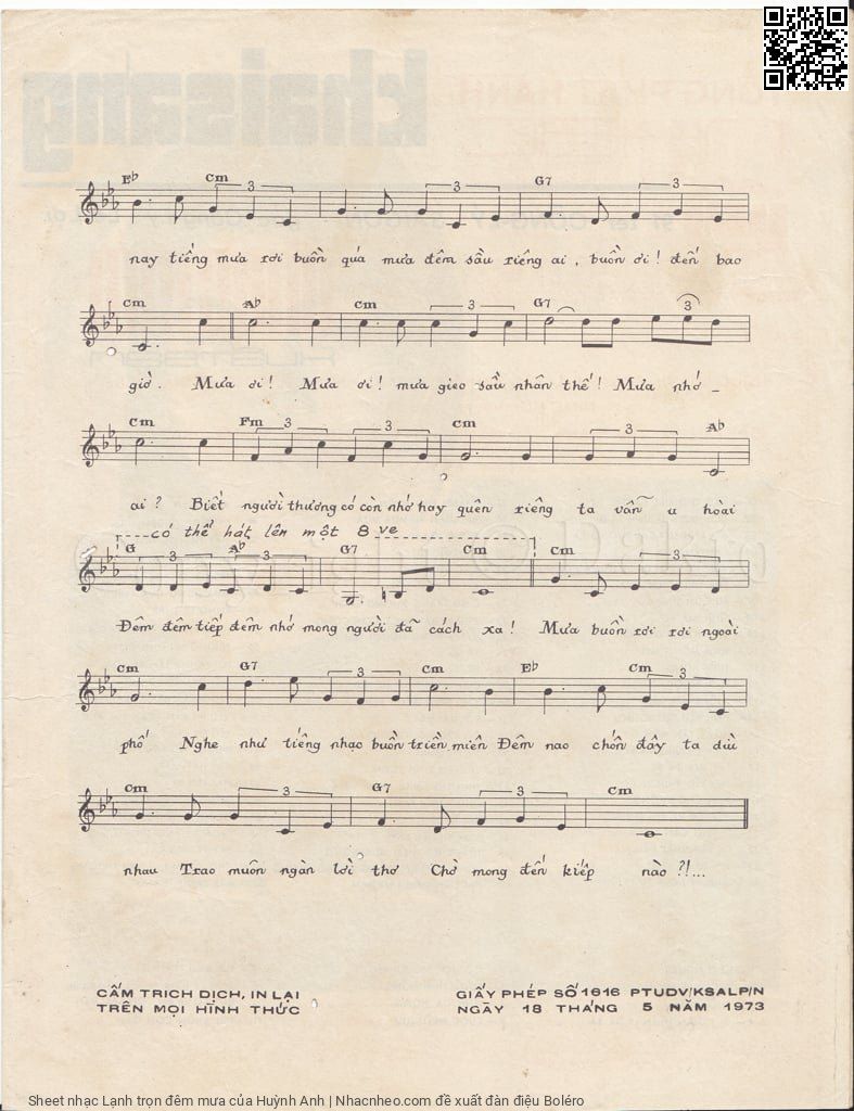 Page 3 of Sheet music PDF Lạnh trọn đêm mưa - Huỳnh Anh