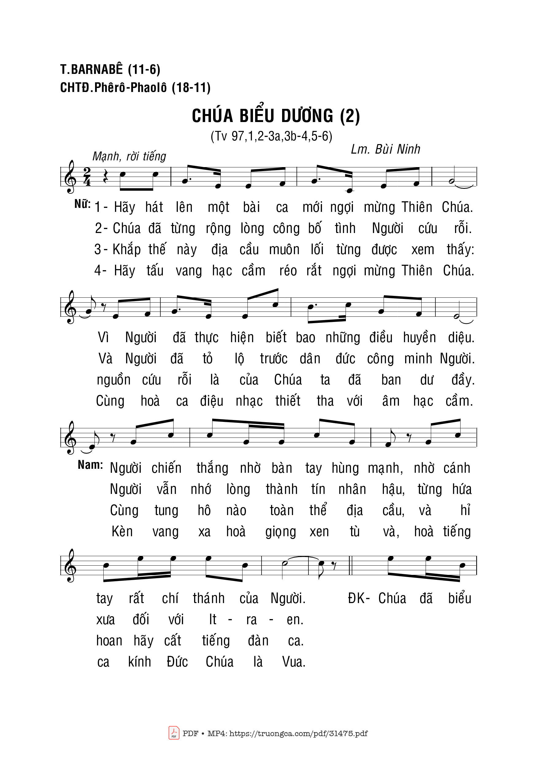 Page 1 of Sheet music PDF Thánh Vịnh 97, Thánh Barnabê T.đồ - Bùi Ninh