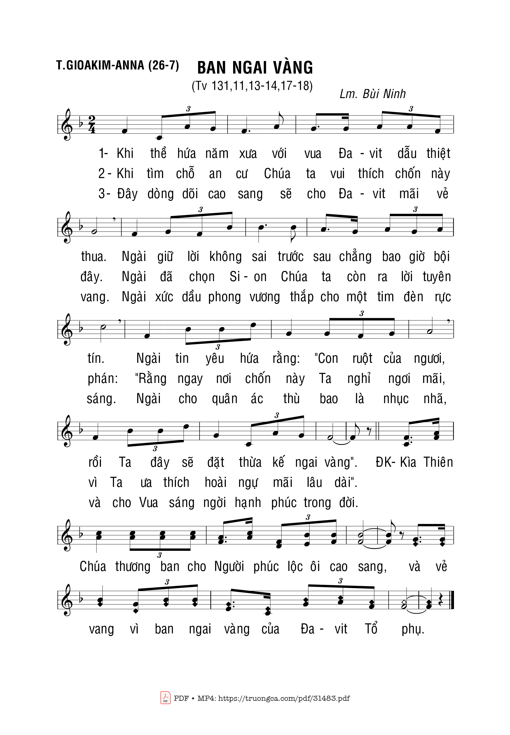 Page 1 of Sheet music PDF Thánh Vịnh 131, Ban Ngai Vàng - Bùi Ninh