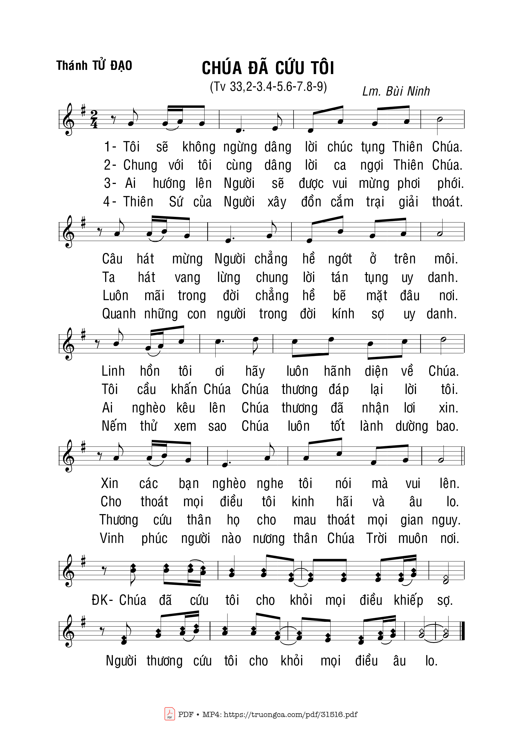 Page 1 of Sheet music PDF Thánh Vịnh 33, Chúa Đã Cứu Tôi - Bùi Ninh