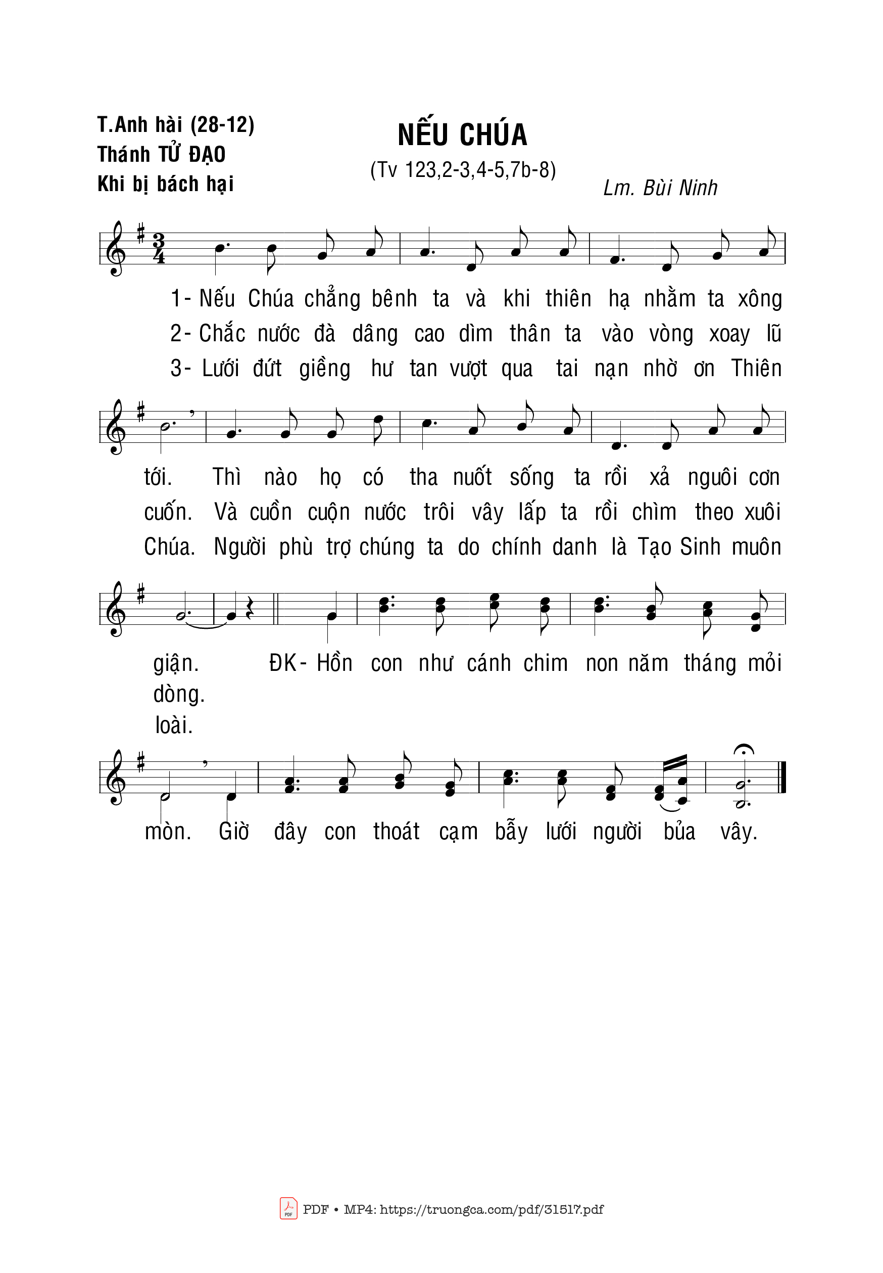 Page 1 of Sheet music PDF Thánh Vịnh 123, Nếu Chúa - Bùi Ninh