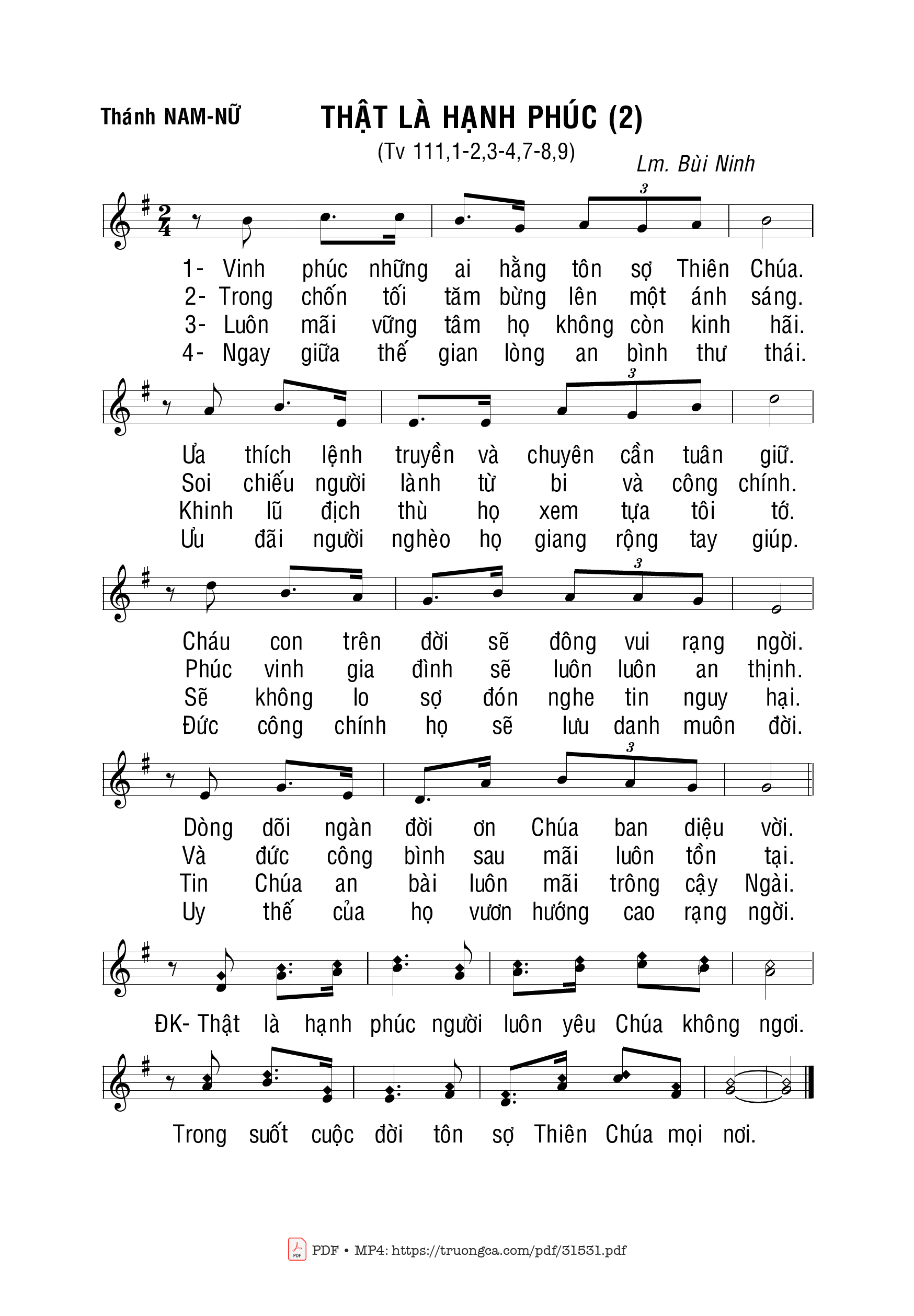 Page 1 of Sheet music PDF Thật là hạnh phúc (2) (Tv. 111) - Bùi Ninh