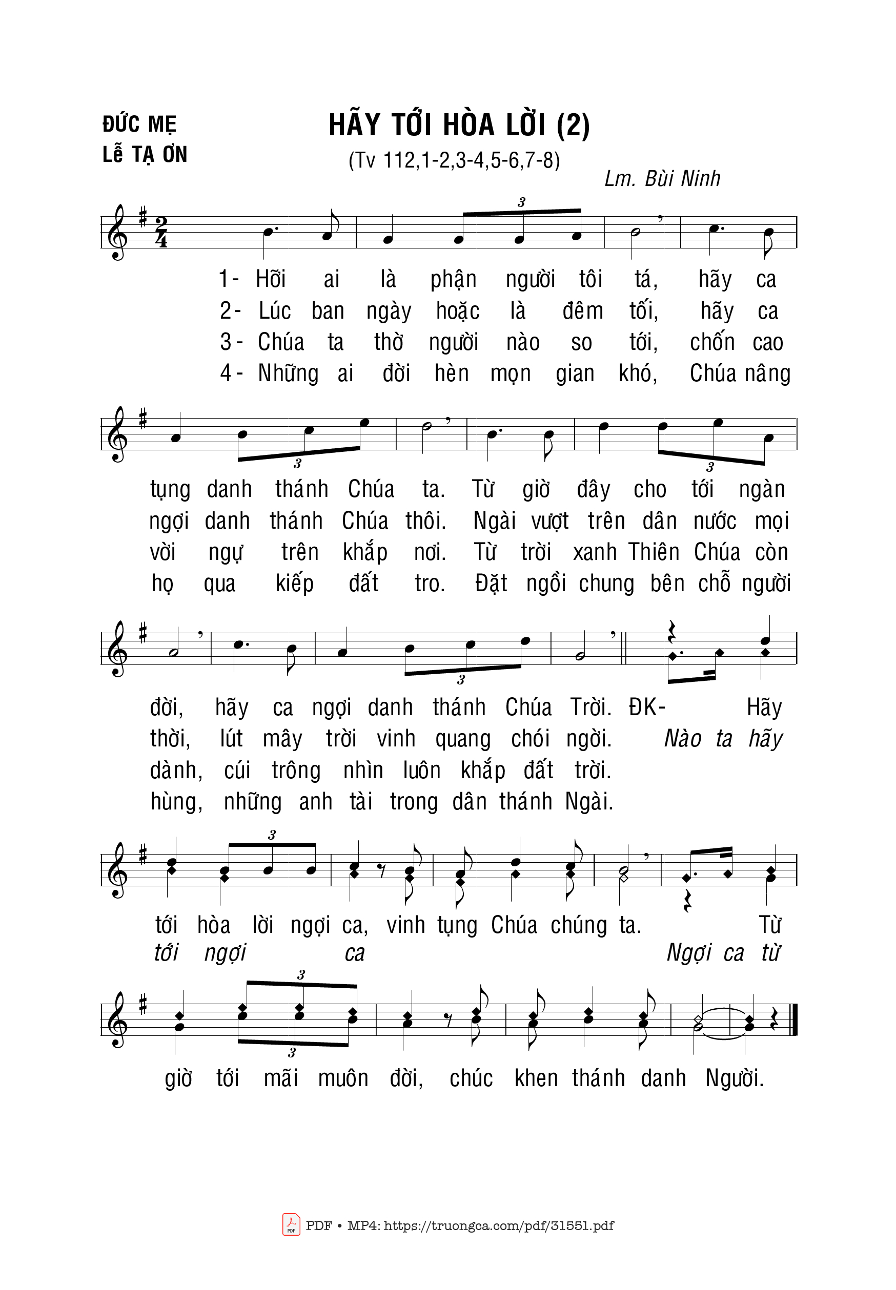 Sheet PDF of Thánh Vịnh 112, Hãy Tới Hòa Lời (2