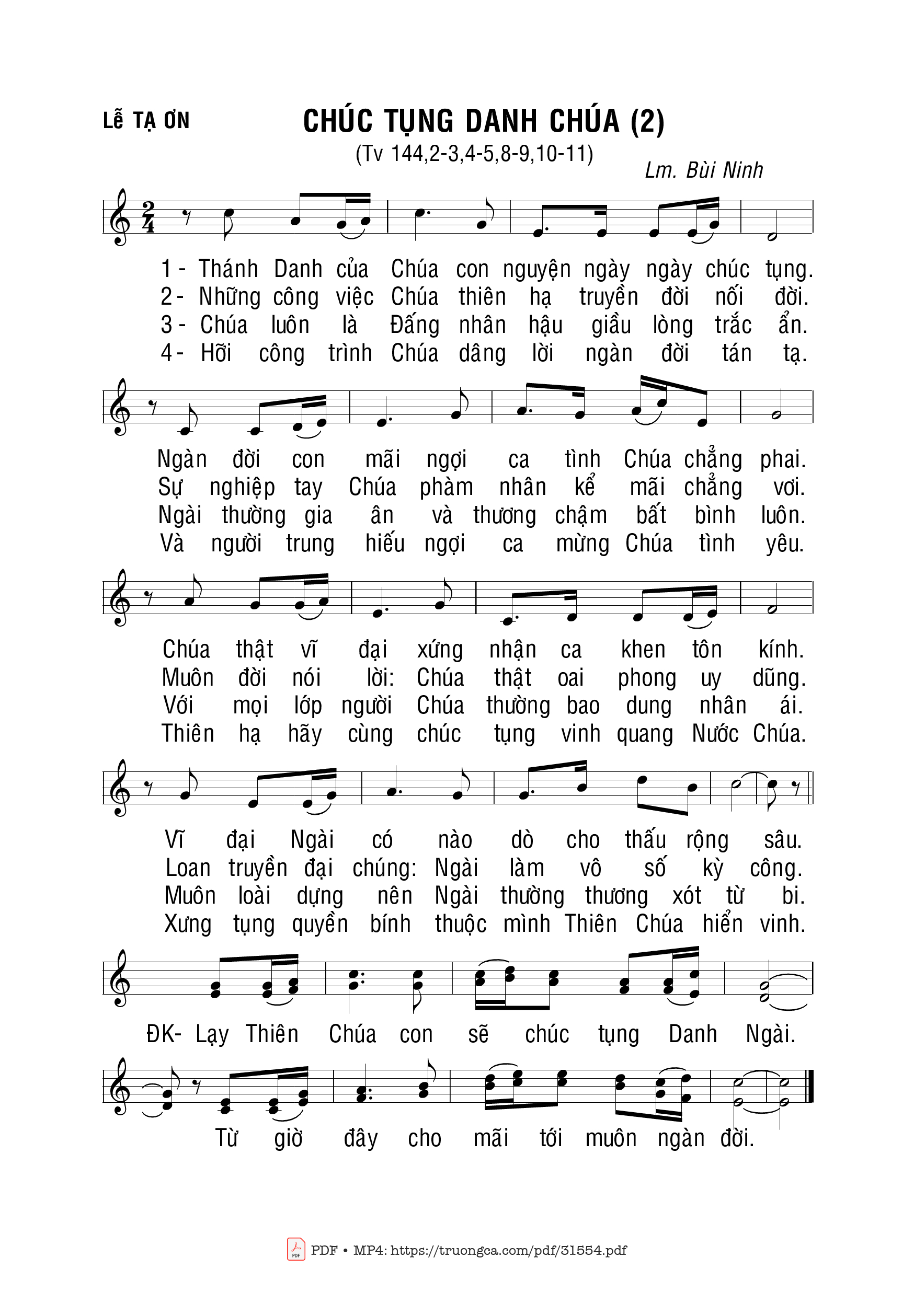 Sheet PDF of Thánh Vịnh 144, Chúc Tụng Danh Chúa (2