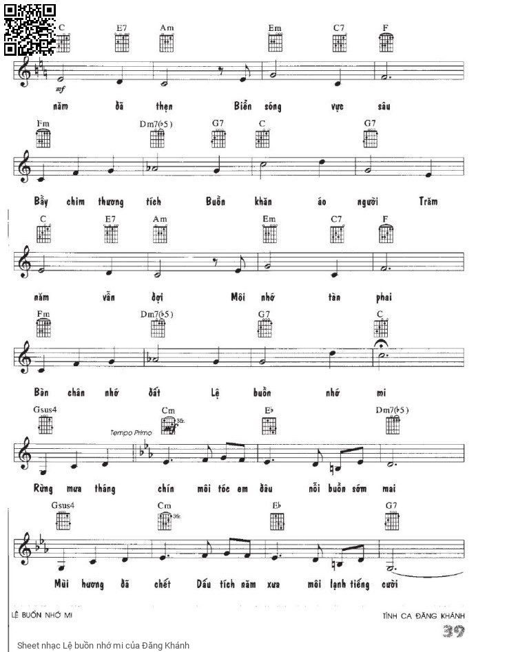 Page 2 of Sheet music PDF Lệ buồn nhớ mi - Đăng Khánh