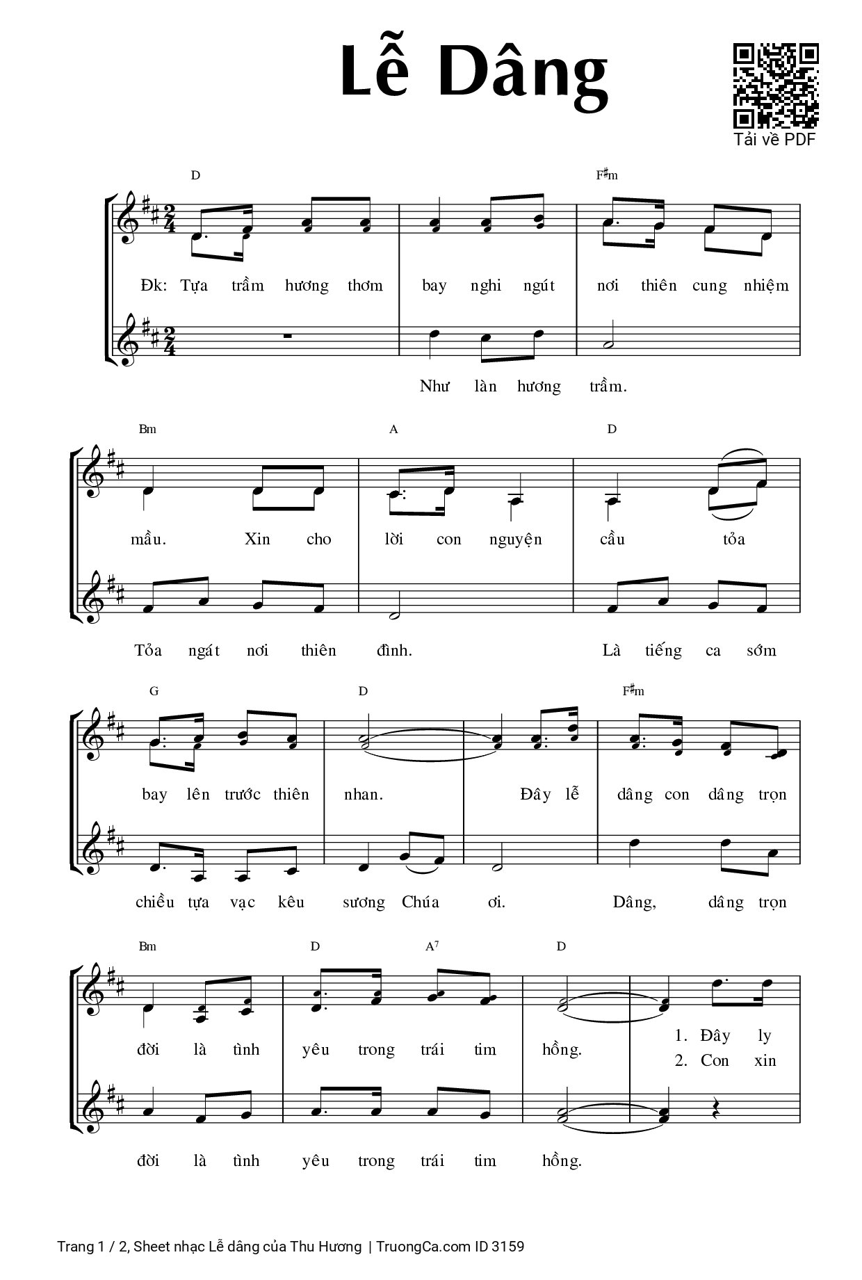 Sheet PDF of Lễ dâng - Thu Hương