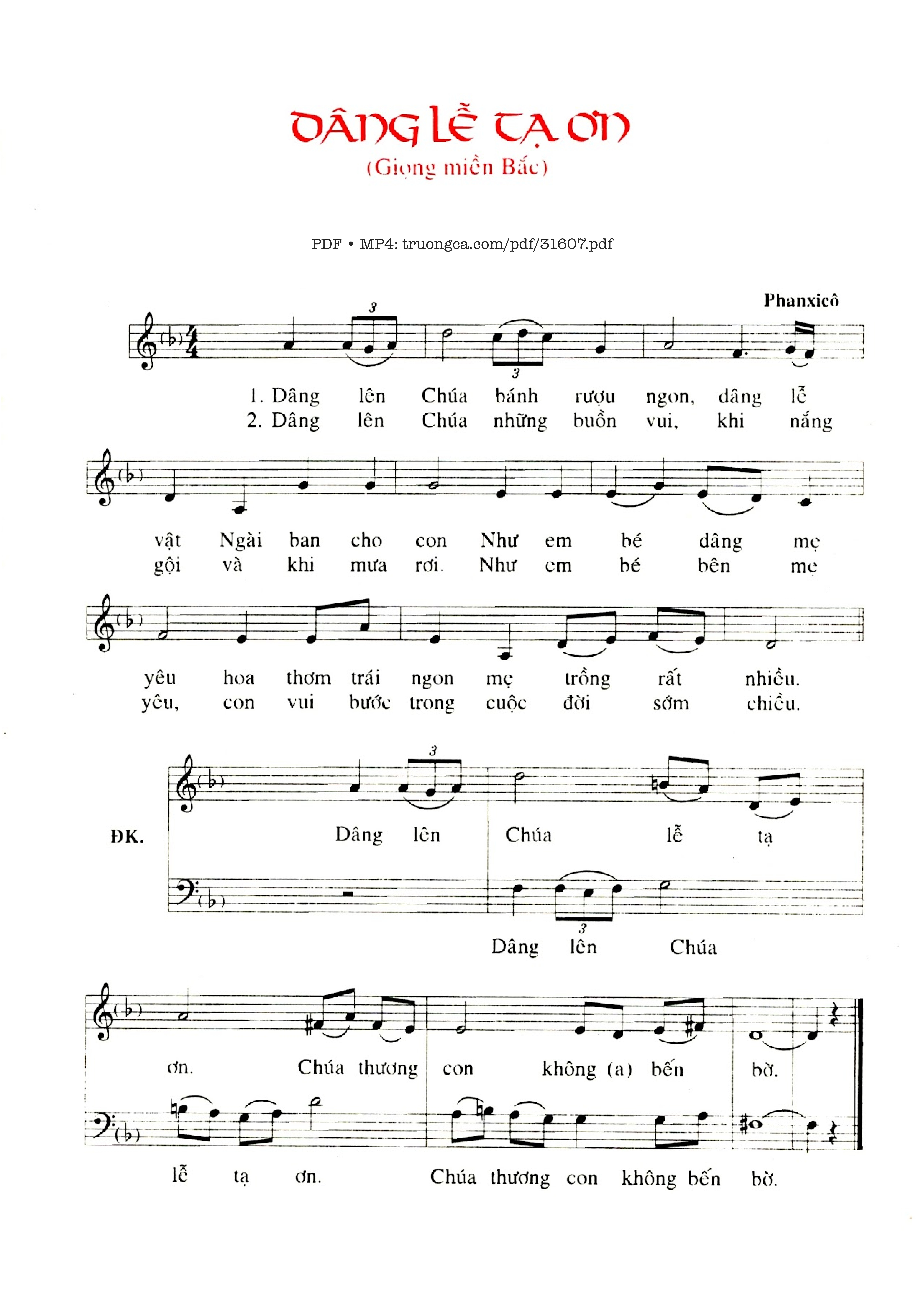 Page 1 of Sheet music PDF Dâng Lễ Tạ Ơn (Bắc) - Phanxico