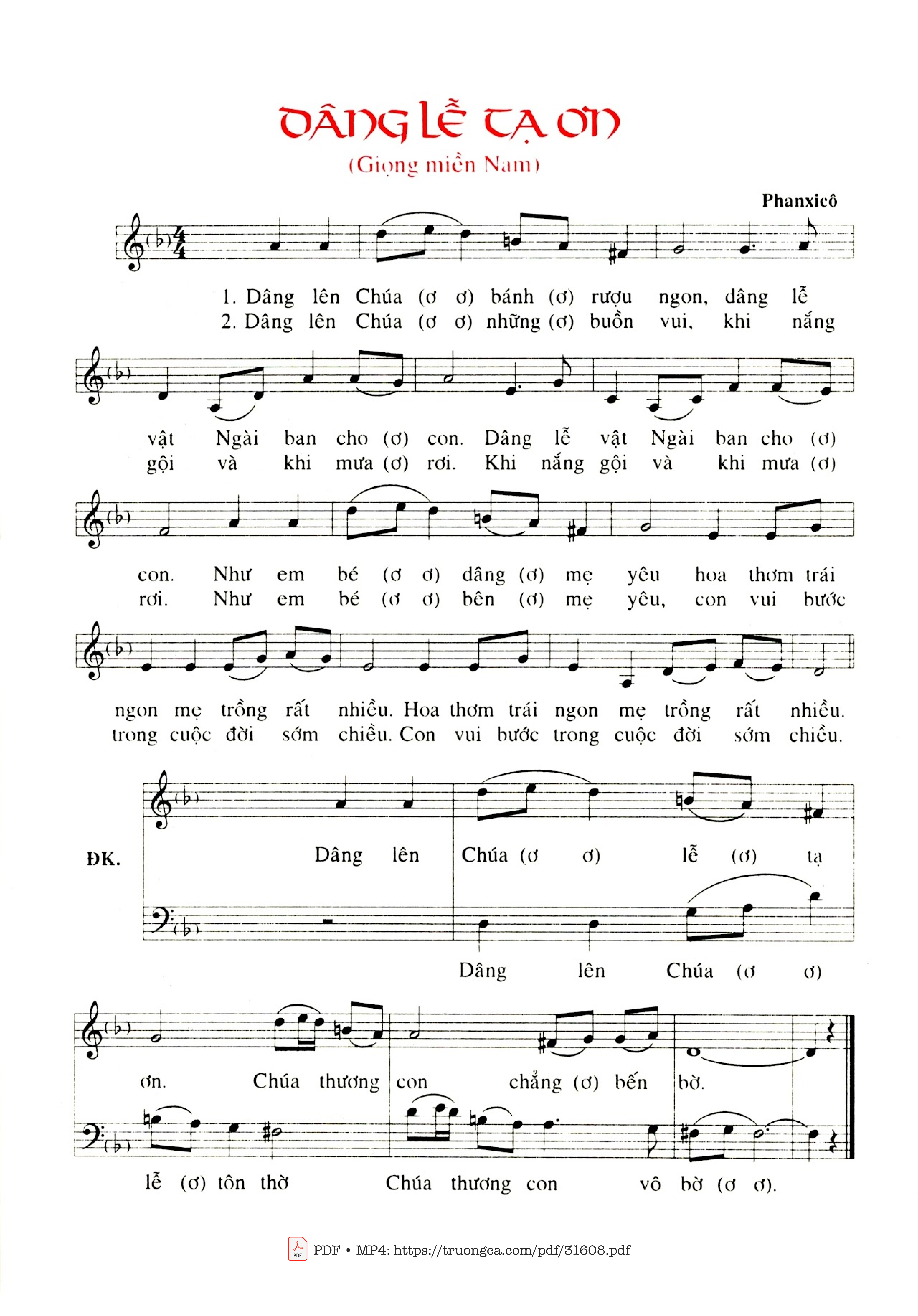 Page 1 of Sheet music PDF Dâng Lễ Tạ Ơn (Nam) - Phanxico