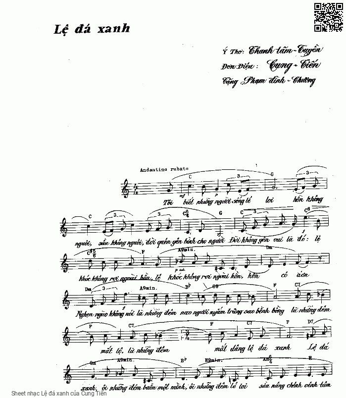 Sheet PDF of Lệ đá xanh - Cung Tiến