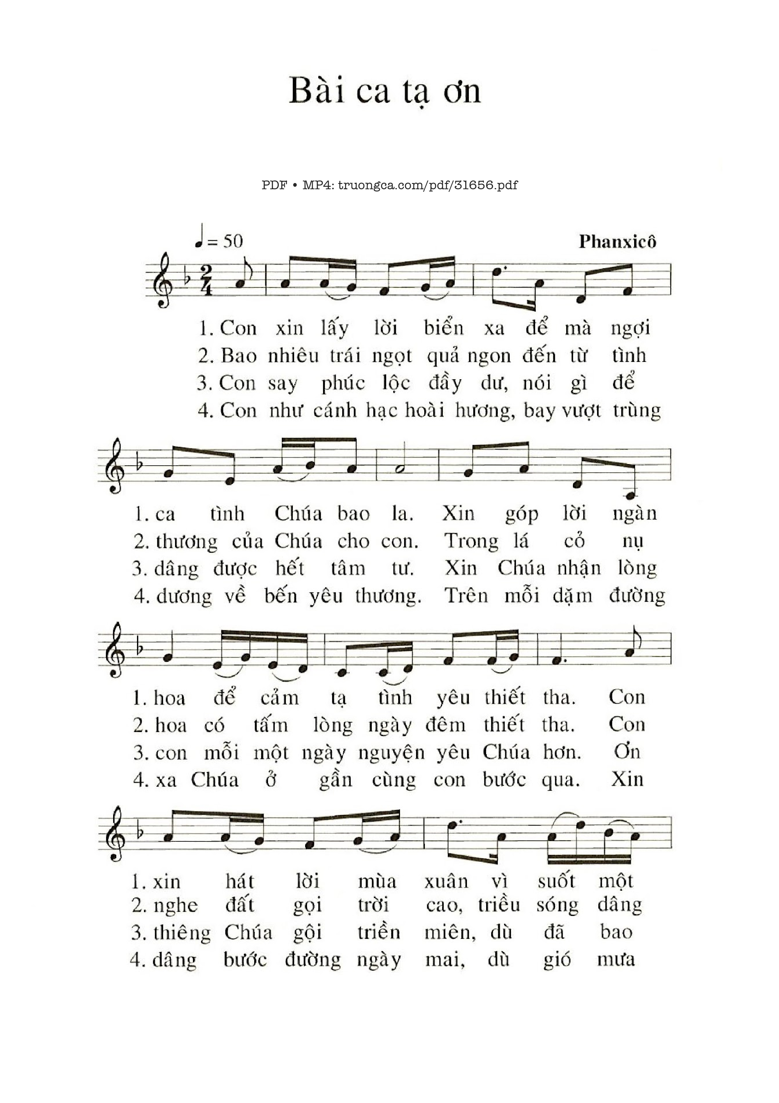 Sheet PDF of Bài Ca Tạ Ơn