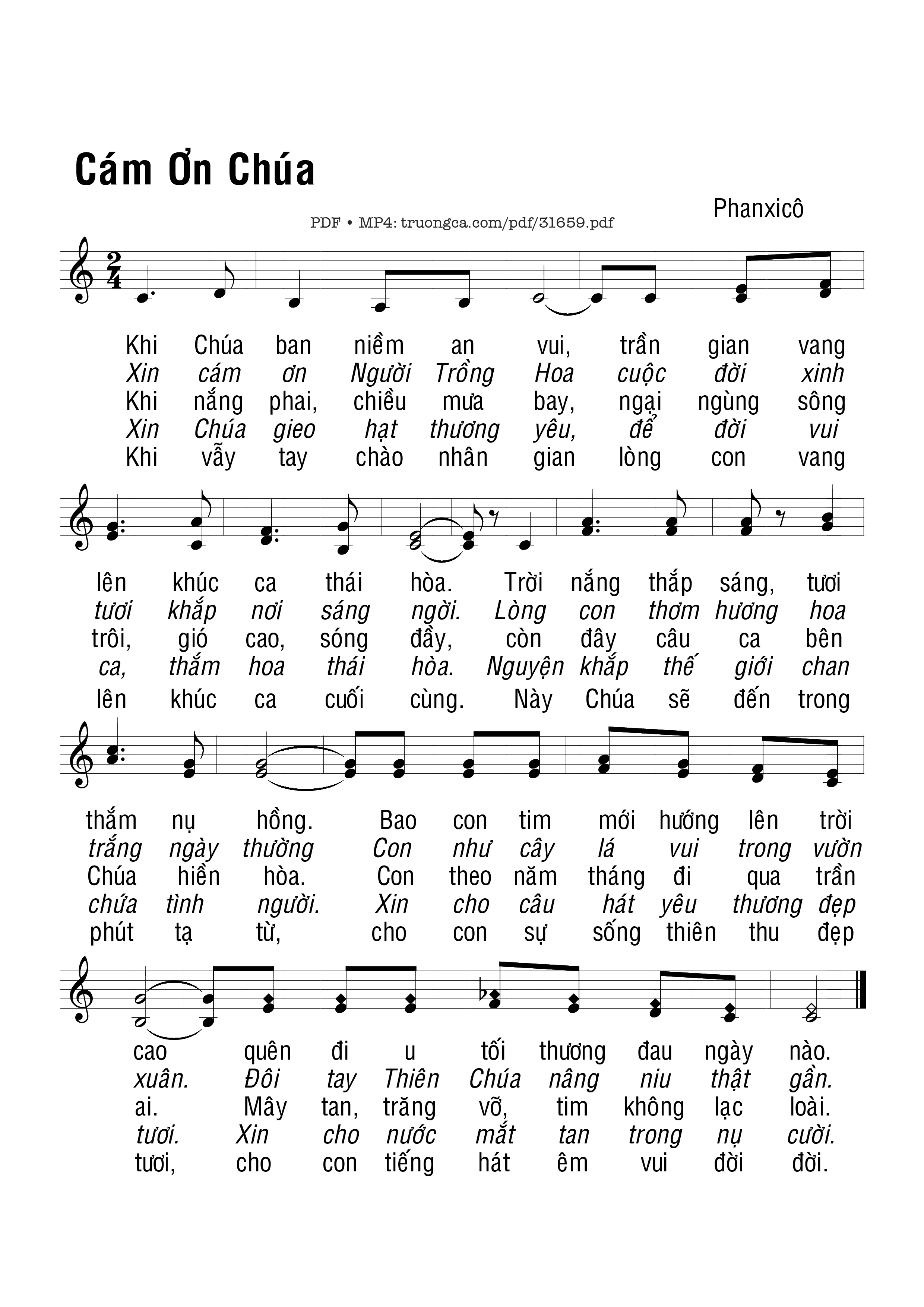 Page 1 of Sheet music PDF Cảm Tạ Chúa - Phanxico