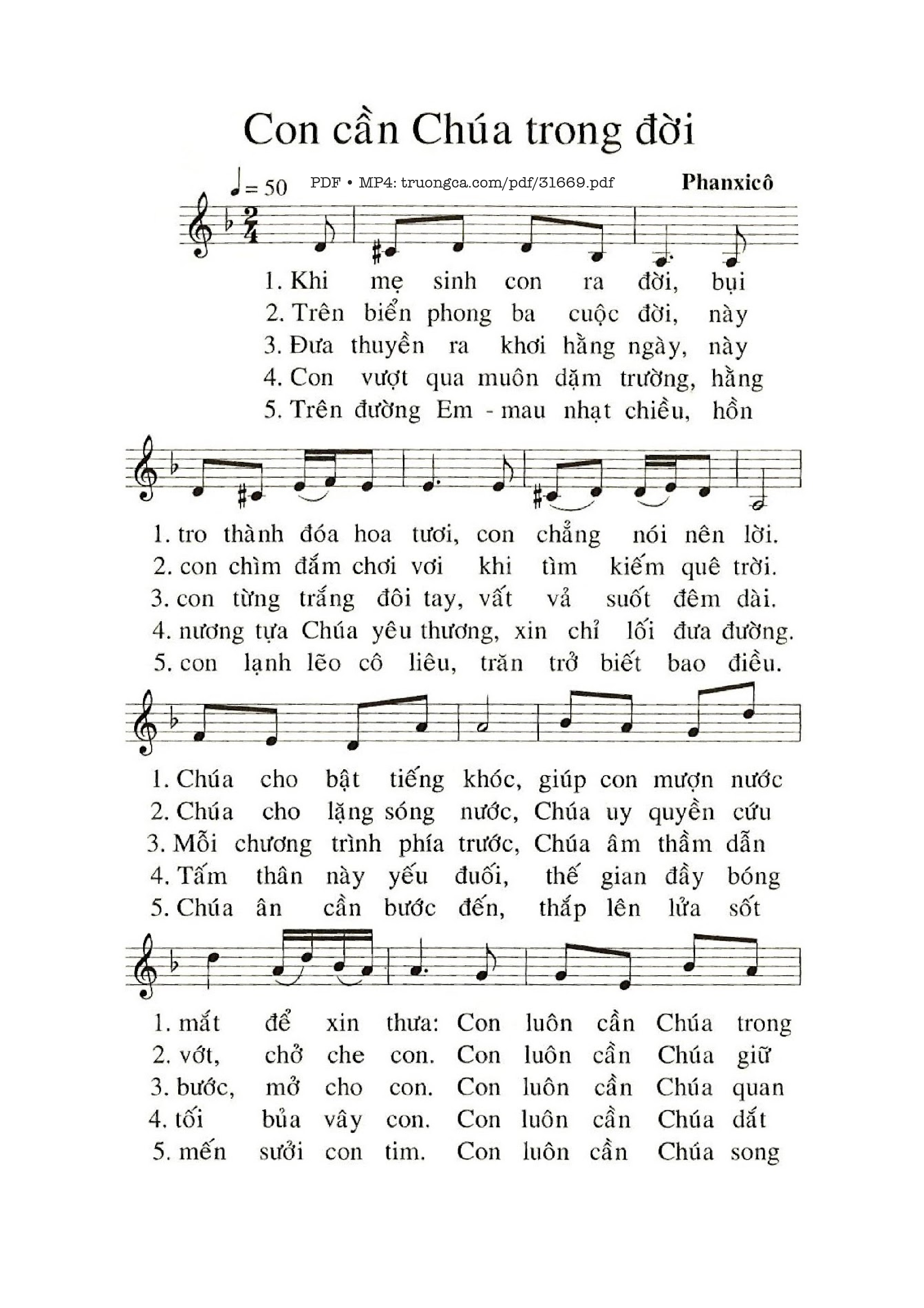 Sheet PDF of Con Cần Chúa Trong Đời