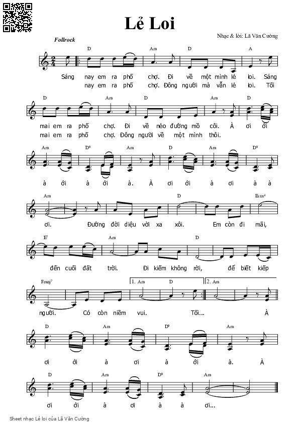 Page 1 of Sheet music PDF Lẻ loi - Lã Văn Cường