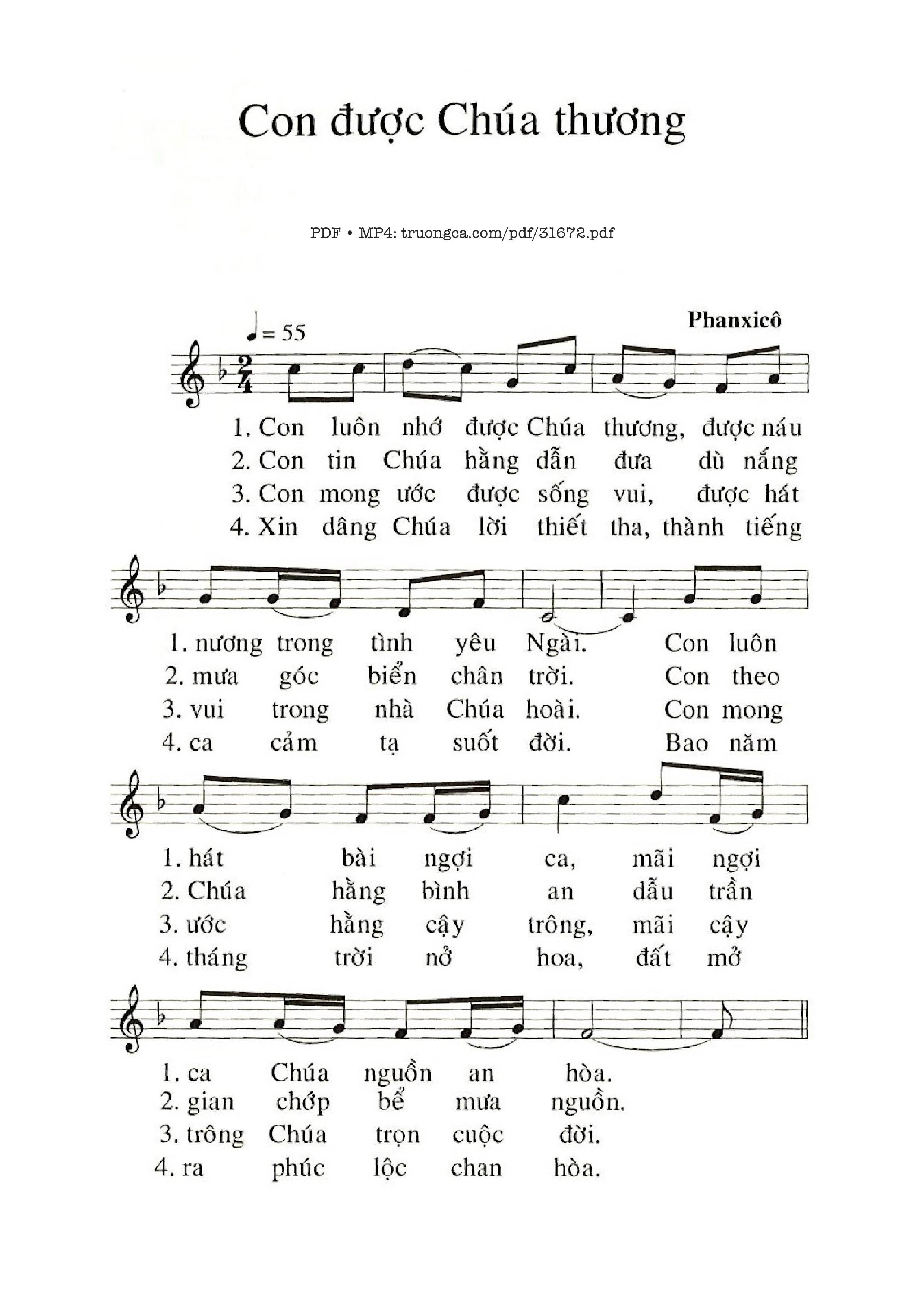 Page 1 of Sheet music PDF Con Được Chúa Thương - Phanxico