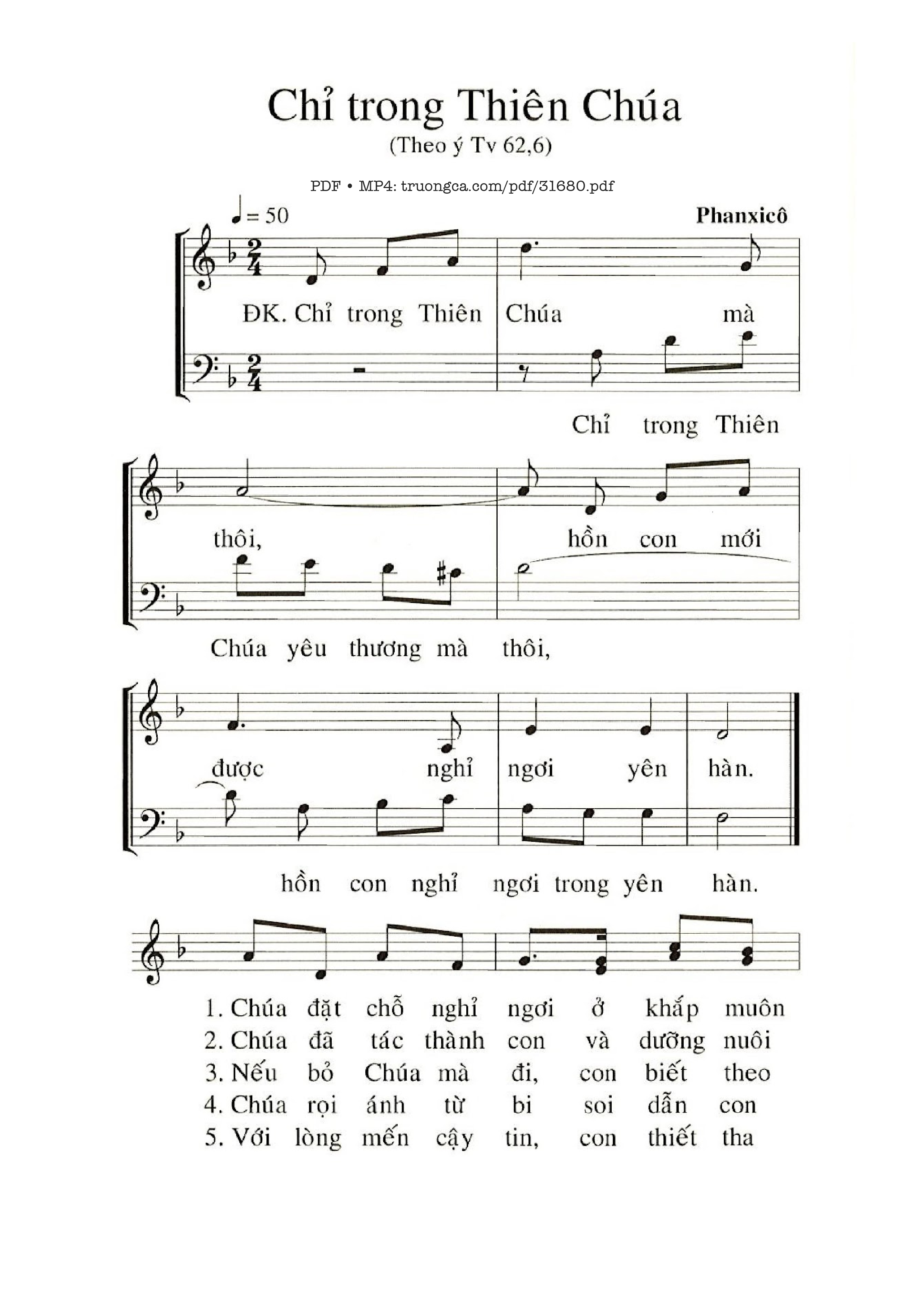 Page 1 of Sheet music PDF Chỉ Trong Thiên Chúa - Phanxico