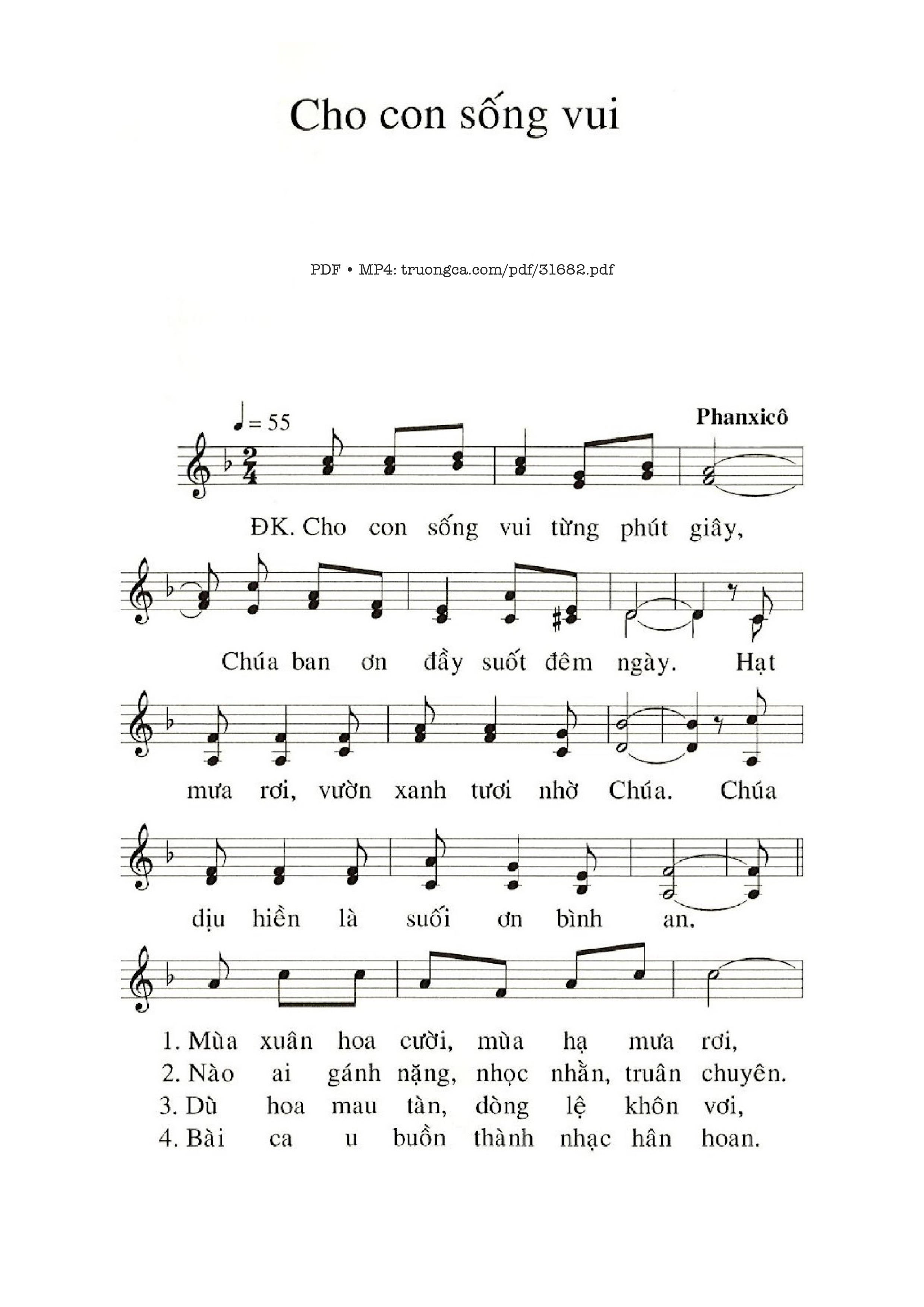 Page 1 of Sheet music PDF Cho Con Sống Vui - Phanxico