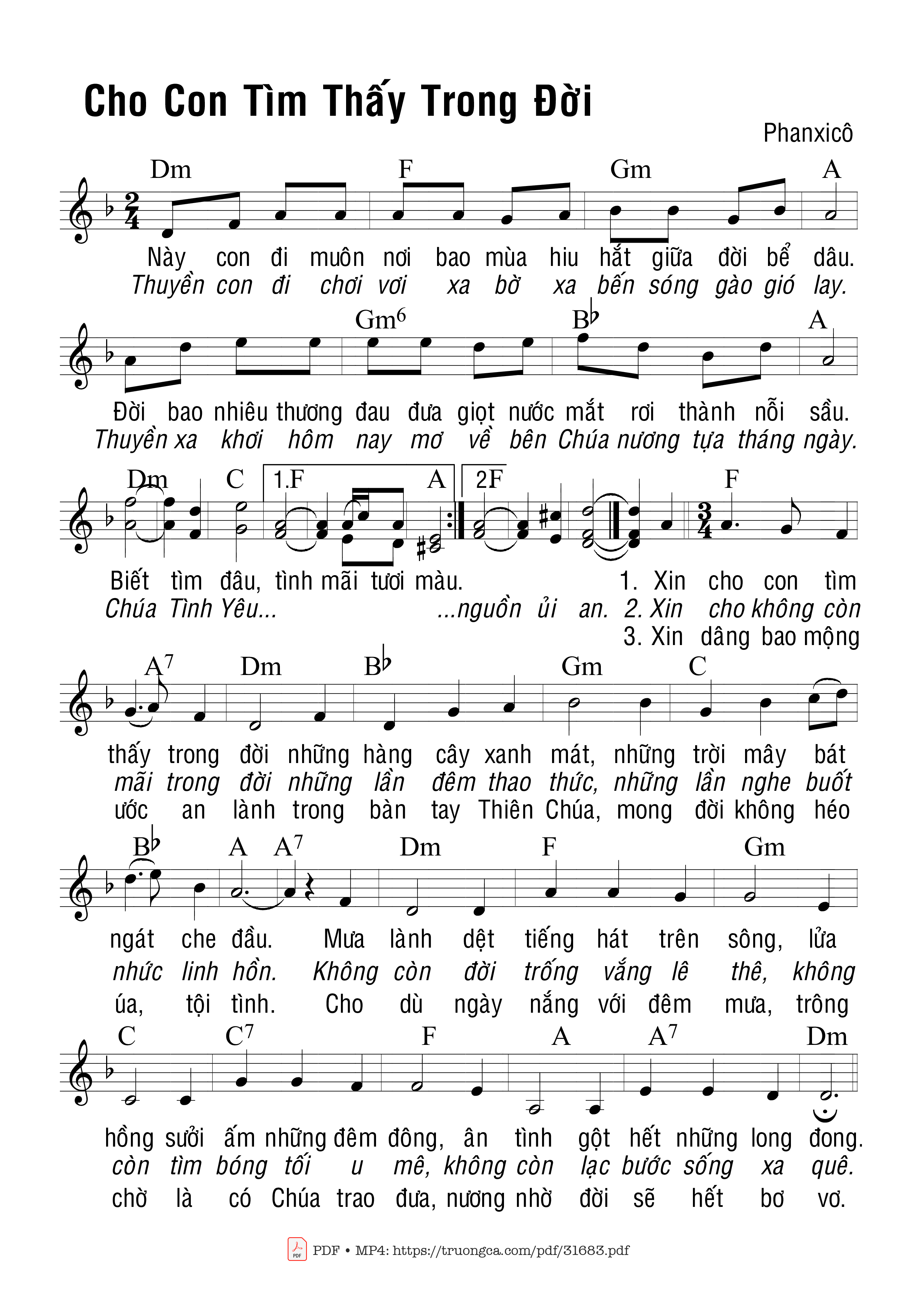 Sheet PDF of Cho Con Tìm Thấy Trong Đời