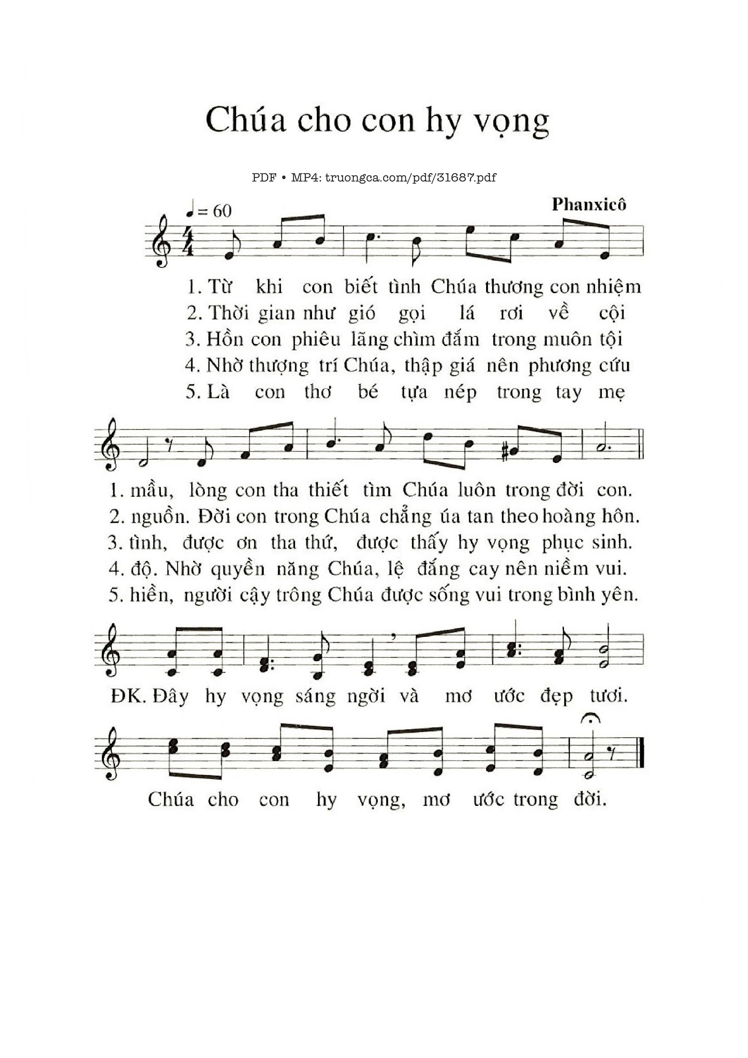 Page 1 of Sheet music PDF Chúa Cho Con Hy Vọng - Phanxico