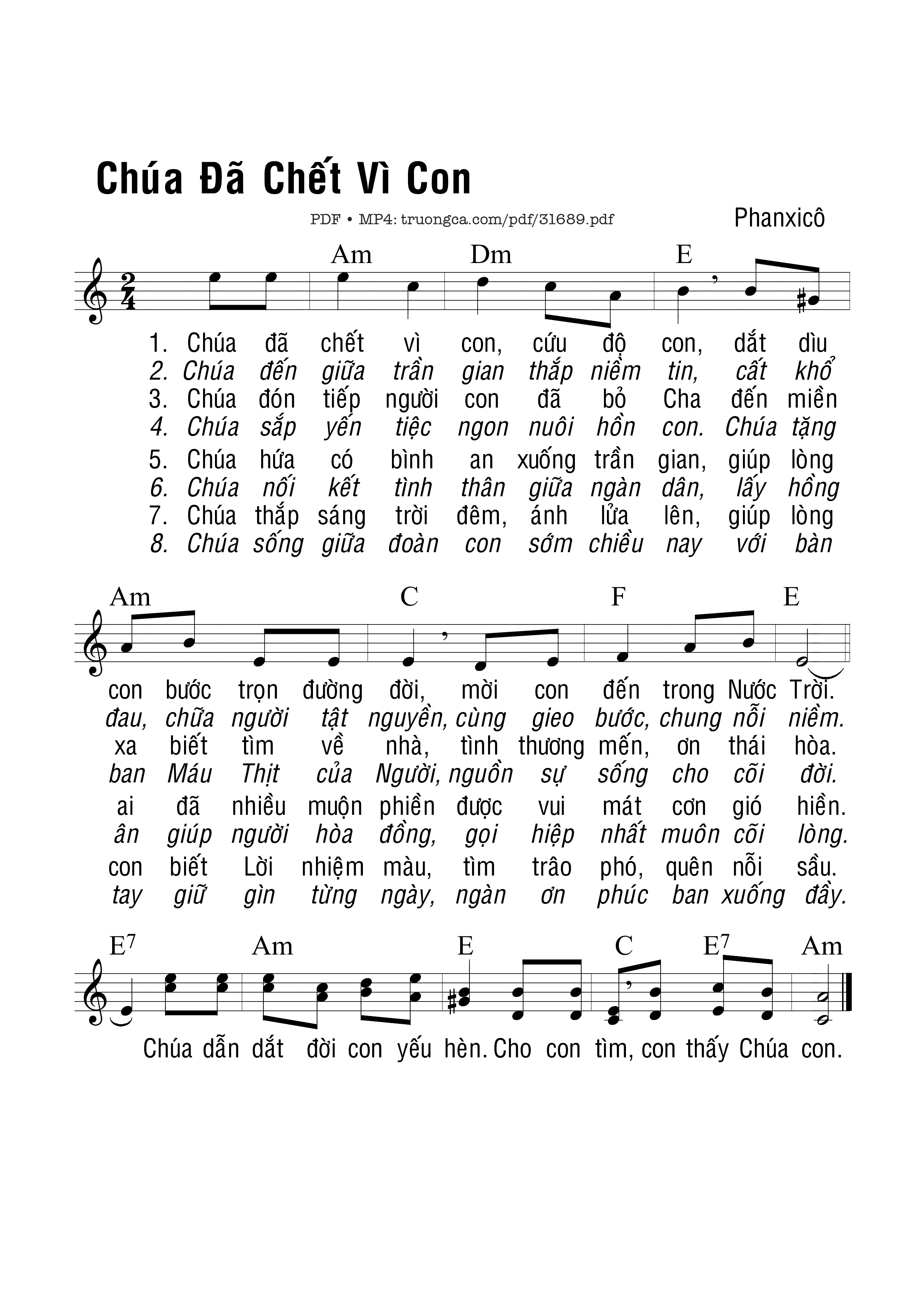 Sheet PDF of Chúa Đã Chết Vì Con