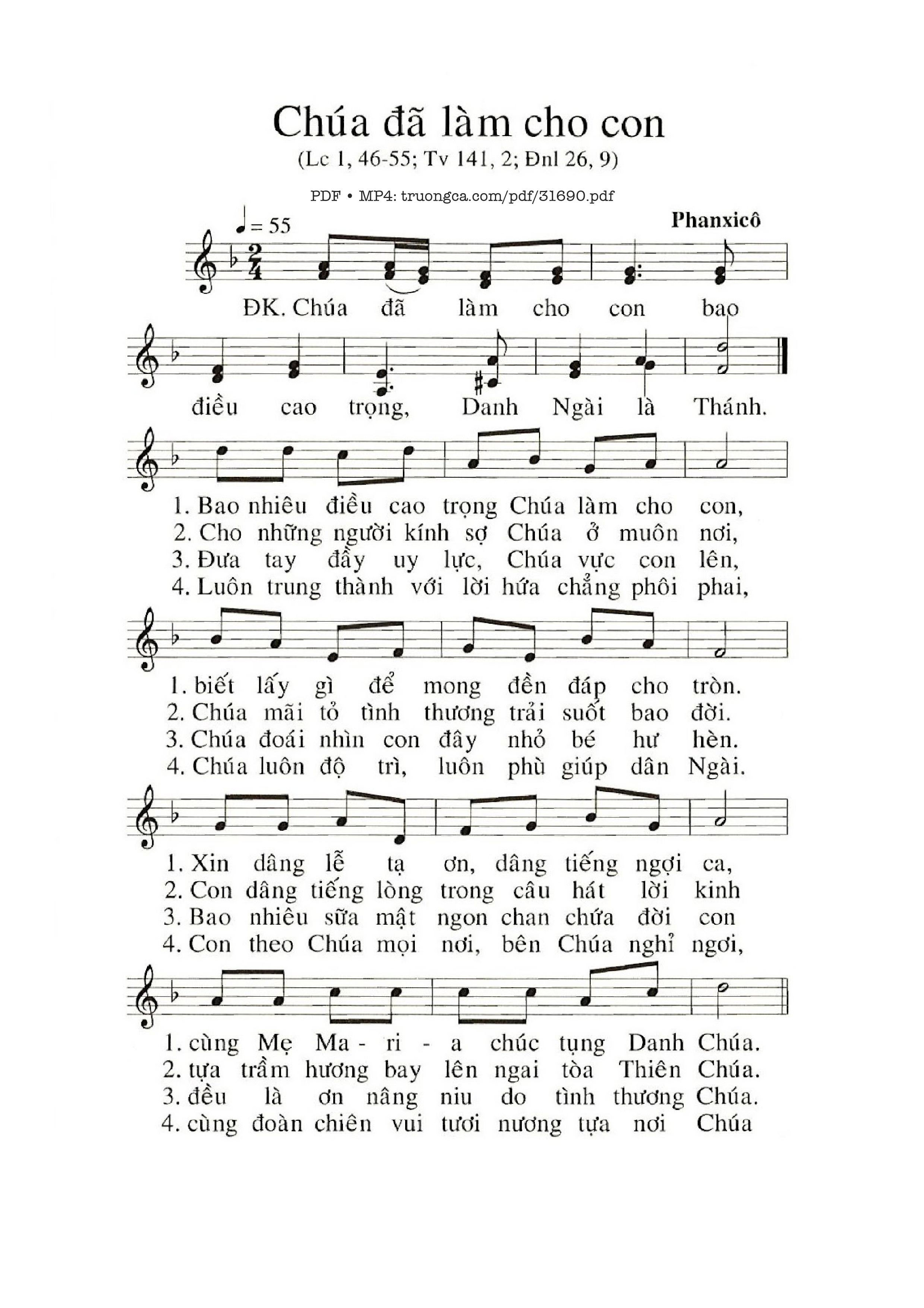 Page 1 of Sheet music PDF Chúa Đã Làm Cho Con - Phanxico
